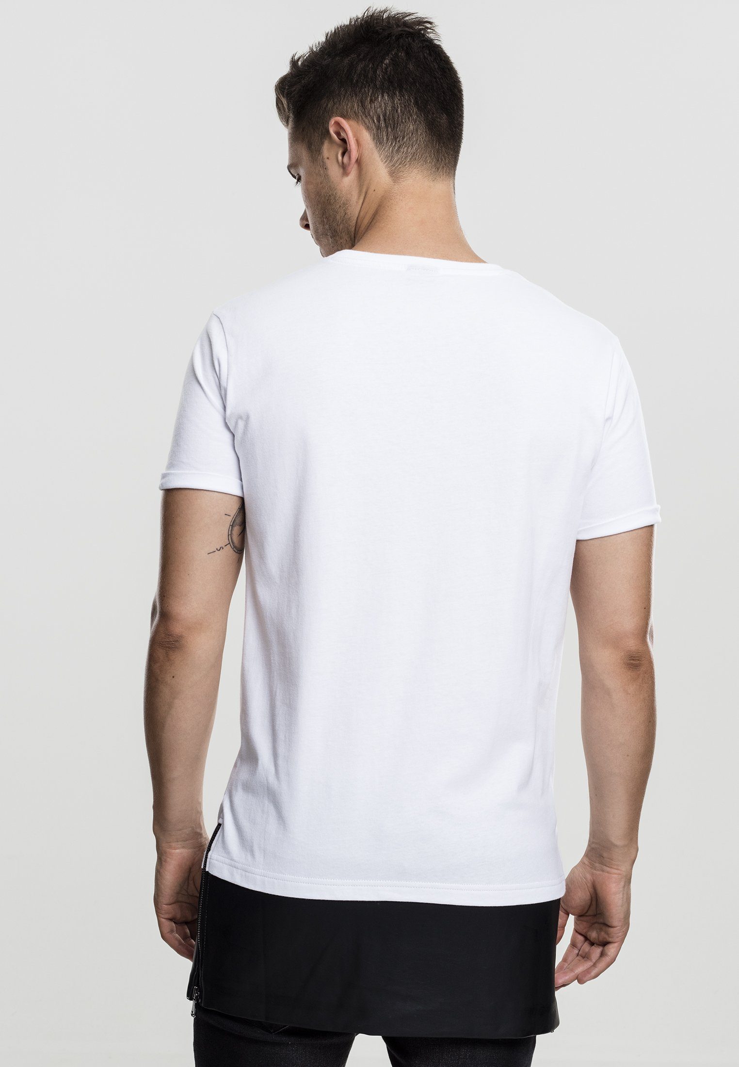 Tee Imitation URBAN CLASSICS T-Shirt Leather Herren Bottom Long white/black (1-tlg) Zipped