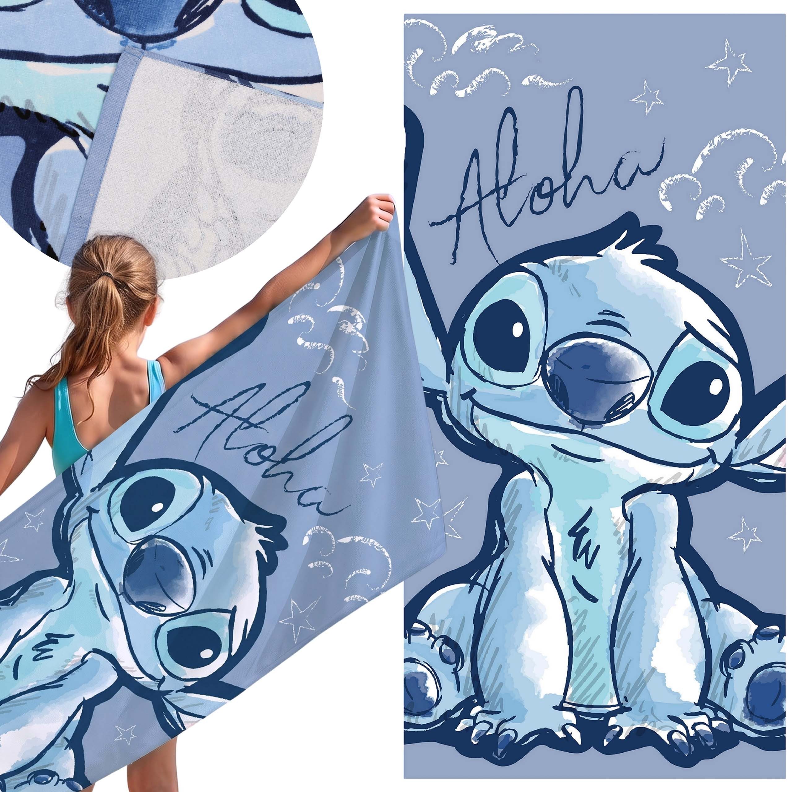 Sarcia.eu Badetücher Disney Stitch, blaues Badetuch aus Baumwolle, 70 x 140 cm