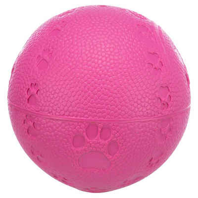 TRIXIE Spielknochen Spielball mit Pfotenabdruck, Quietscher, Durchmesser: 6 cm / Farbe: pink