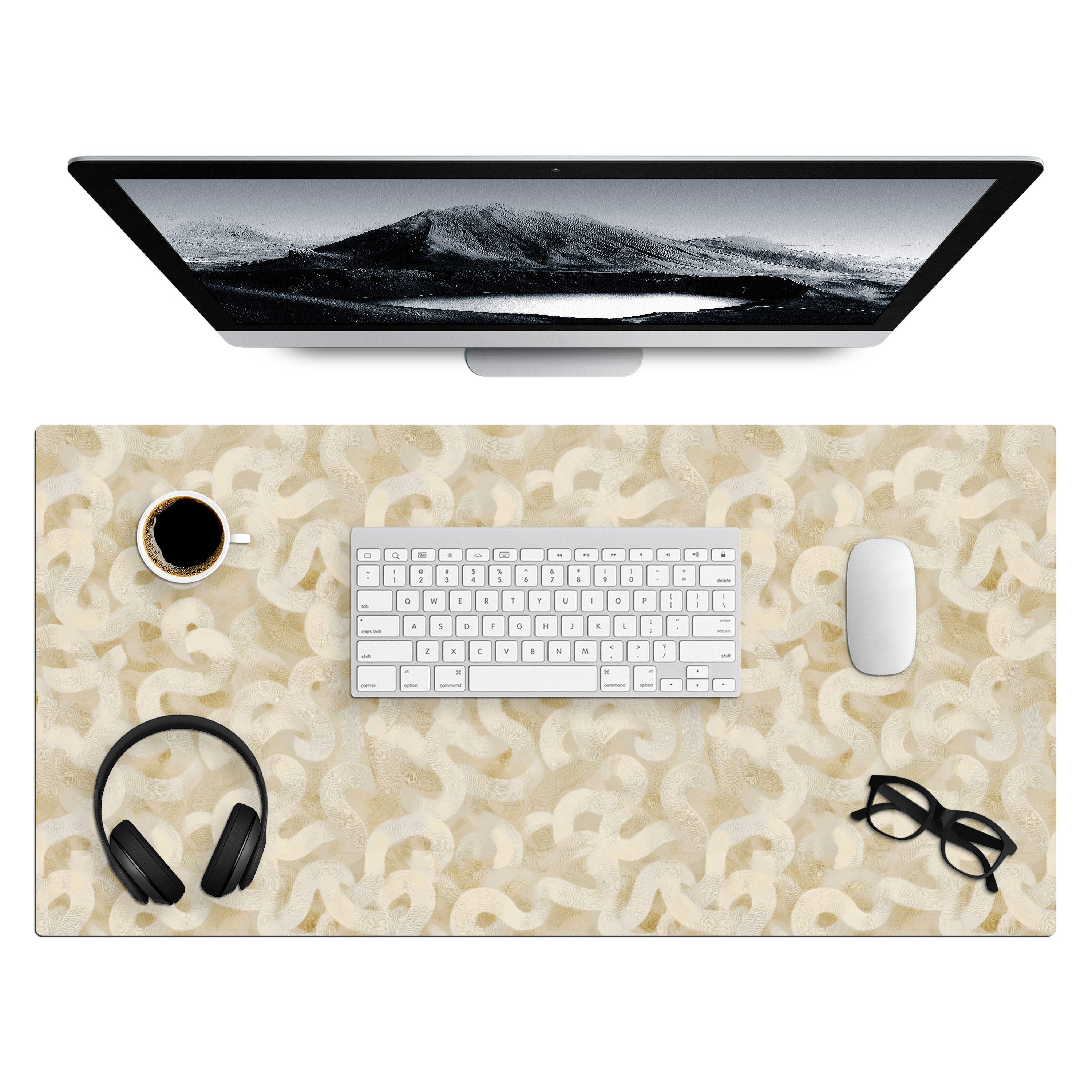MuchoWow Gaming Mauspad Abstrakt - Linien - Beige (1-St), Gaming Mauspad XXL, Schreibtischunterlage, Desk Mat Groß, 80x40 cm