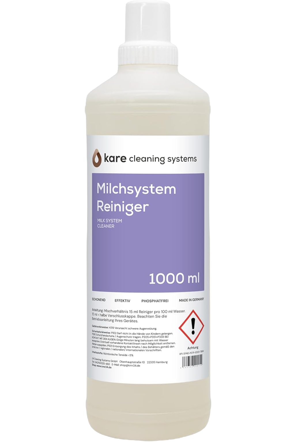 Kare MSR1000 Milchsystem-Reiniger (1 Liter 1000 ml (1 Flasche) Schonend - Effektiv - Phosphatfrei, 100% Made in Germany)