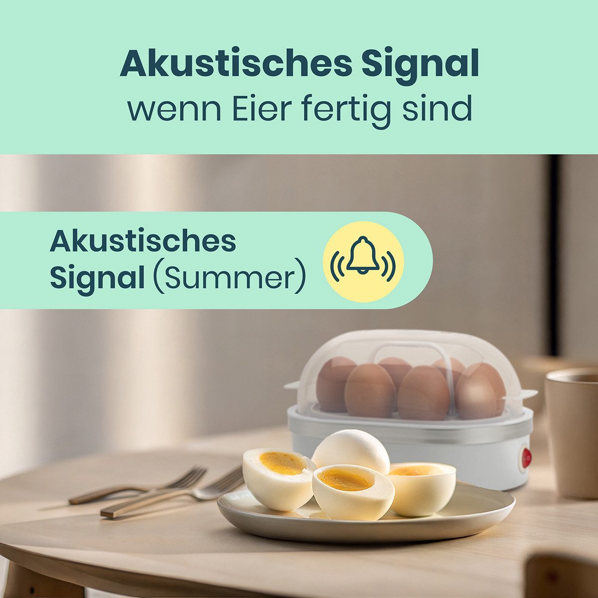 CLATRONIC Eierkocher EK 3497, Eierkocher 6 Eier, inkl. Messbecher und Eipicker
