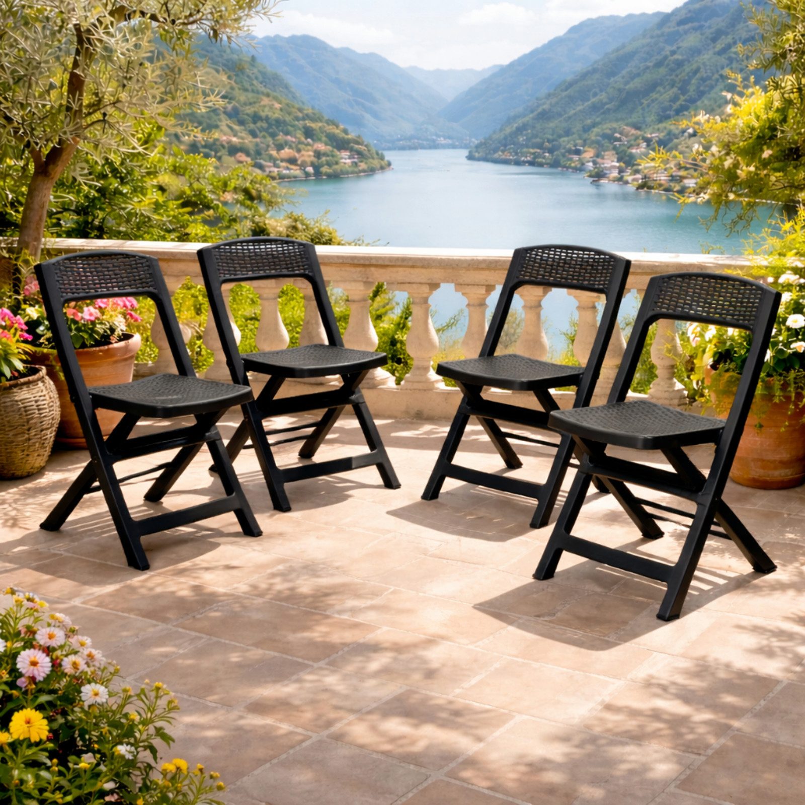 Progarden Gartenstuhl Balkonstuhl Gartenstuhl Anthrazit 4 er Set (Set, 4 St), UV-Beständig, Robust, Wetterfest, Made in Italy, Hochwertig