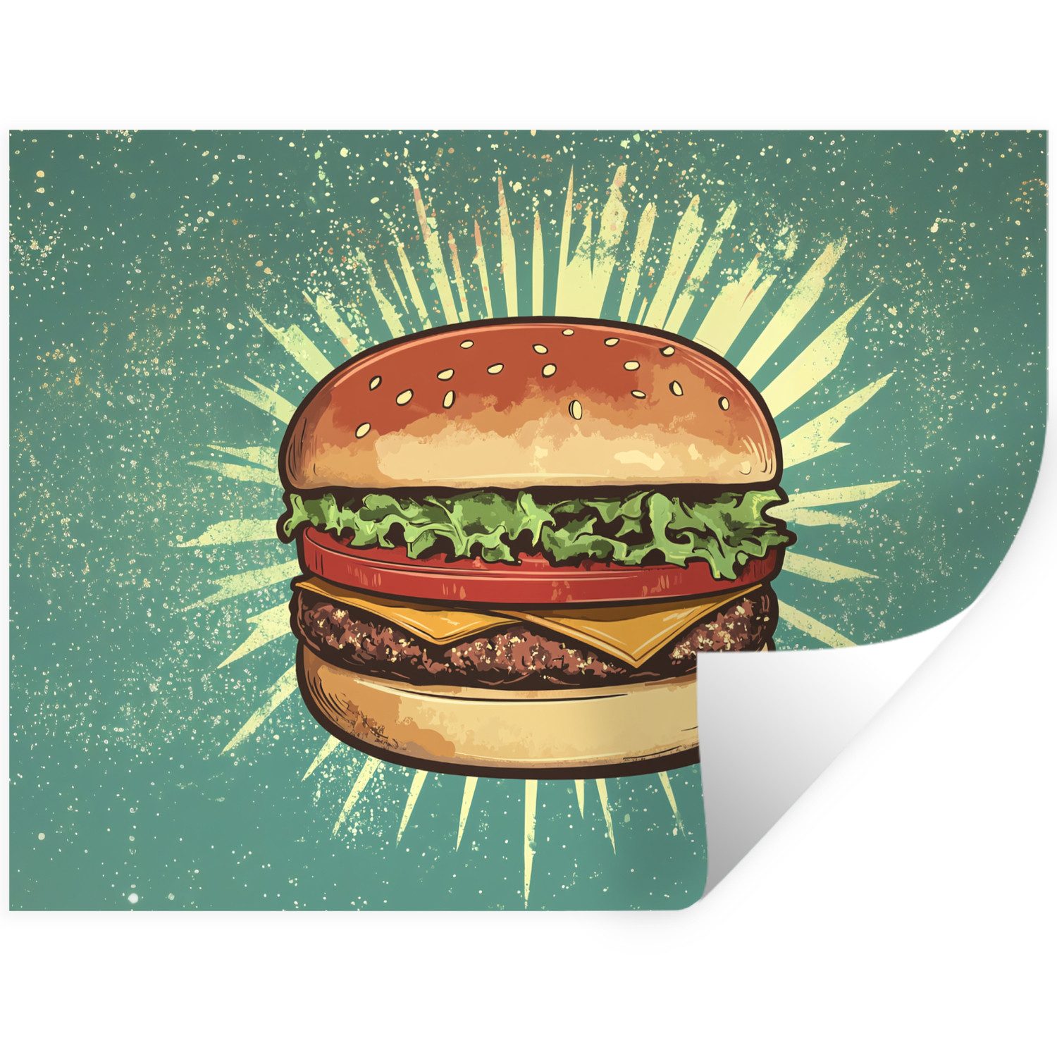 MuchoWow Wandsticker Hamburger - Illustration - Salat - Käse (1 St), Wanddeko, Aufkleber, Wandtattoo, 120x90 cm