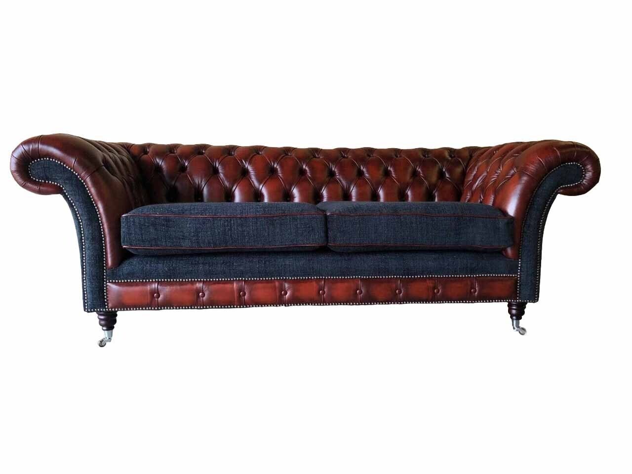 JVmoebel Sofa Design Sofa 3 Sitzer Braun Chesterfield Couch Leder Polster Textil Neu, Made in Europe