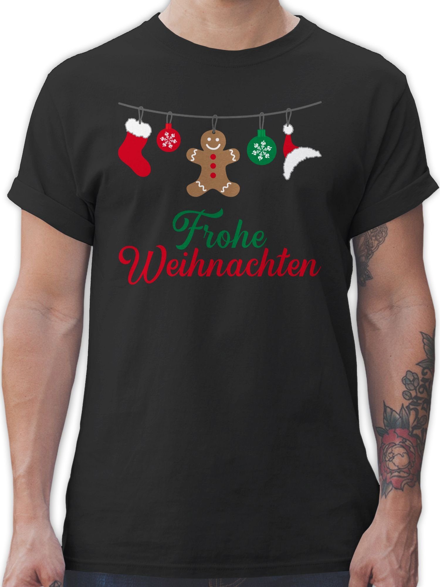 Shirtracer T-Shirt Frohe Weihnachten Weihachten Kleidung 1 Schwarz