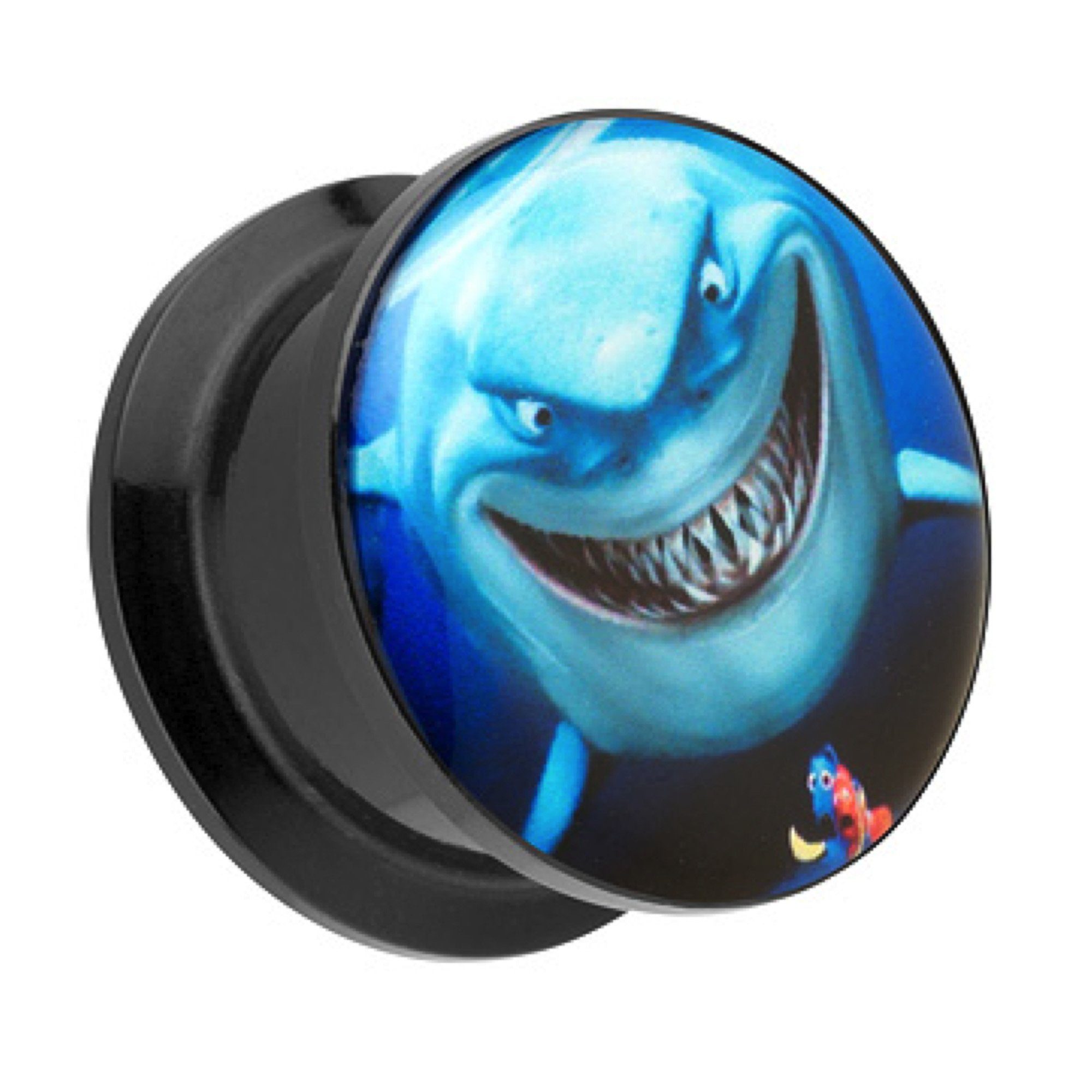 Taffstyle Plug Piercing Schraub Comic Shark Hai & Nemo Motiv, Ohr Plug Flesh Tunnel Ohrpiercing Kunststoff Schraubverschluß Picture