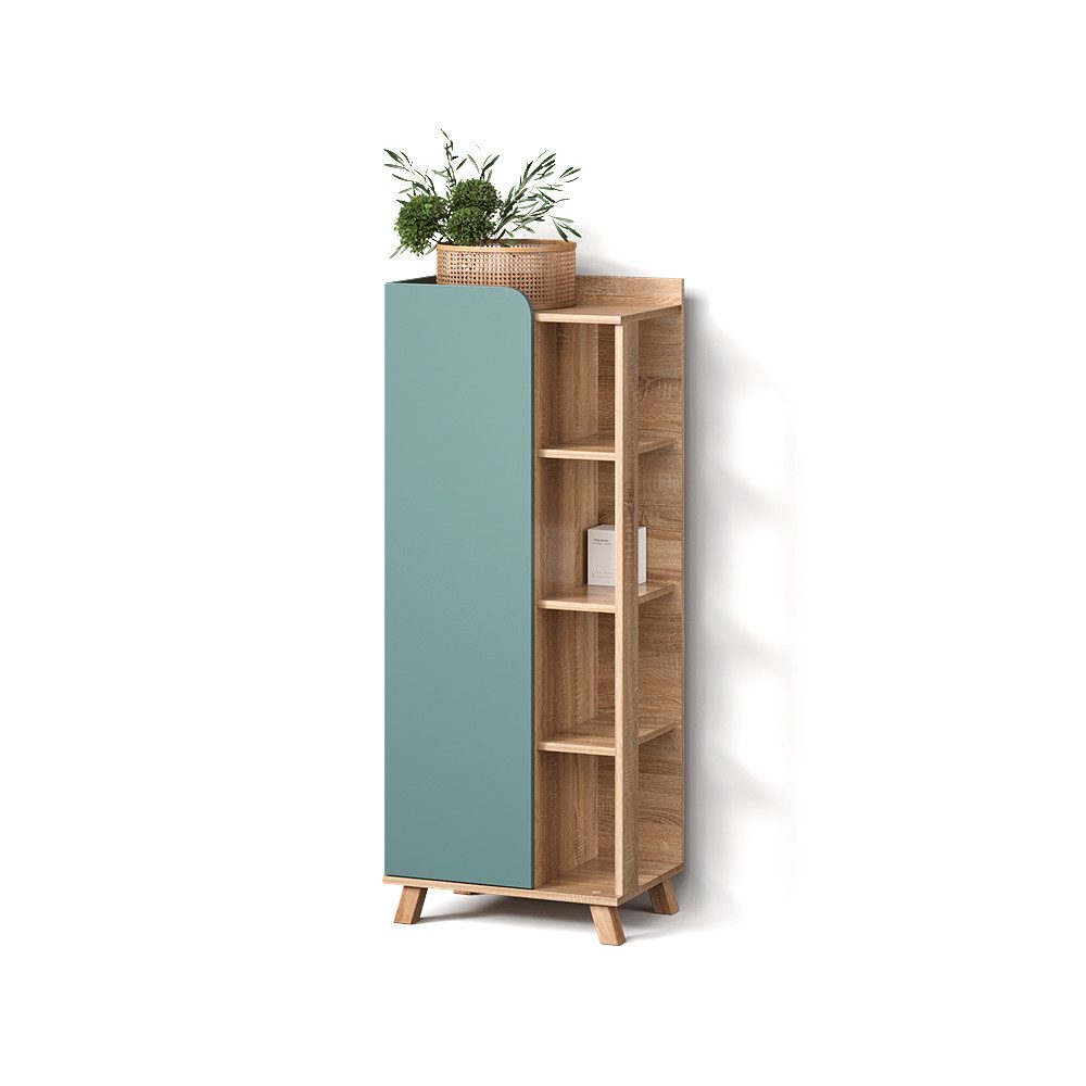 Livinity® Midischrank Marano, Blau-Grau/Sonoma, 50 x 128 cm mit Tür und offenen Fächern (1-St)