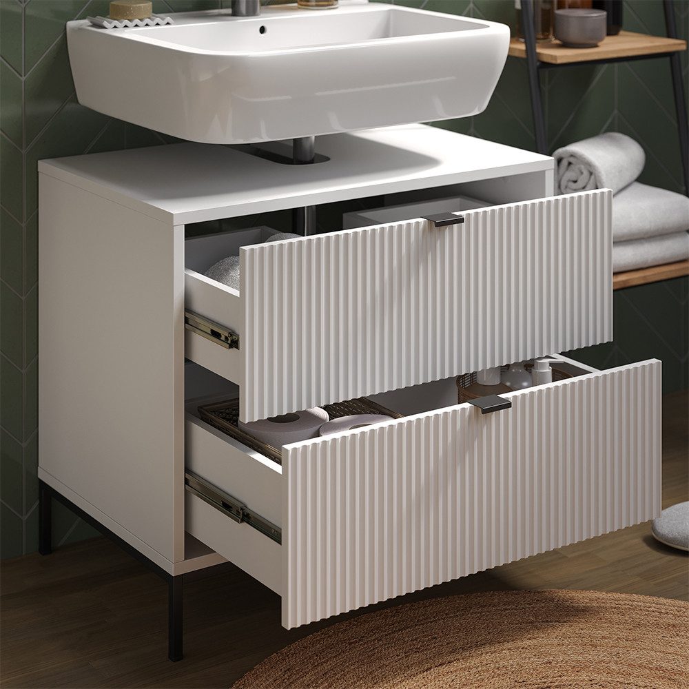 Vicco Waschbeckenunterschrank Eliza, Weiß, 70 x 63 cm mit 2 ausziehbaren Schubladen (1-St) – Bild 4 von 5