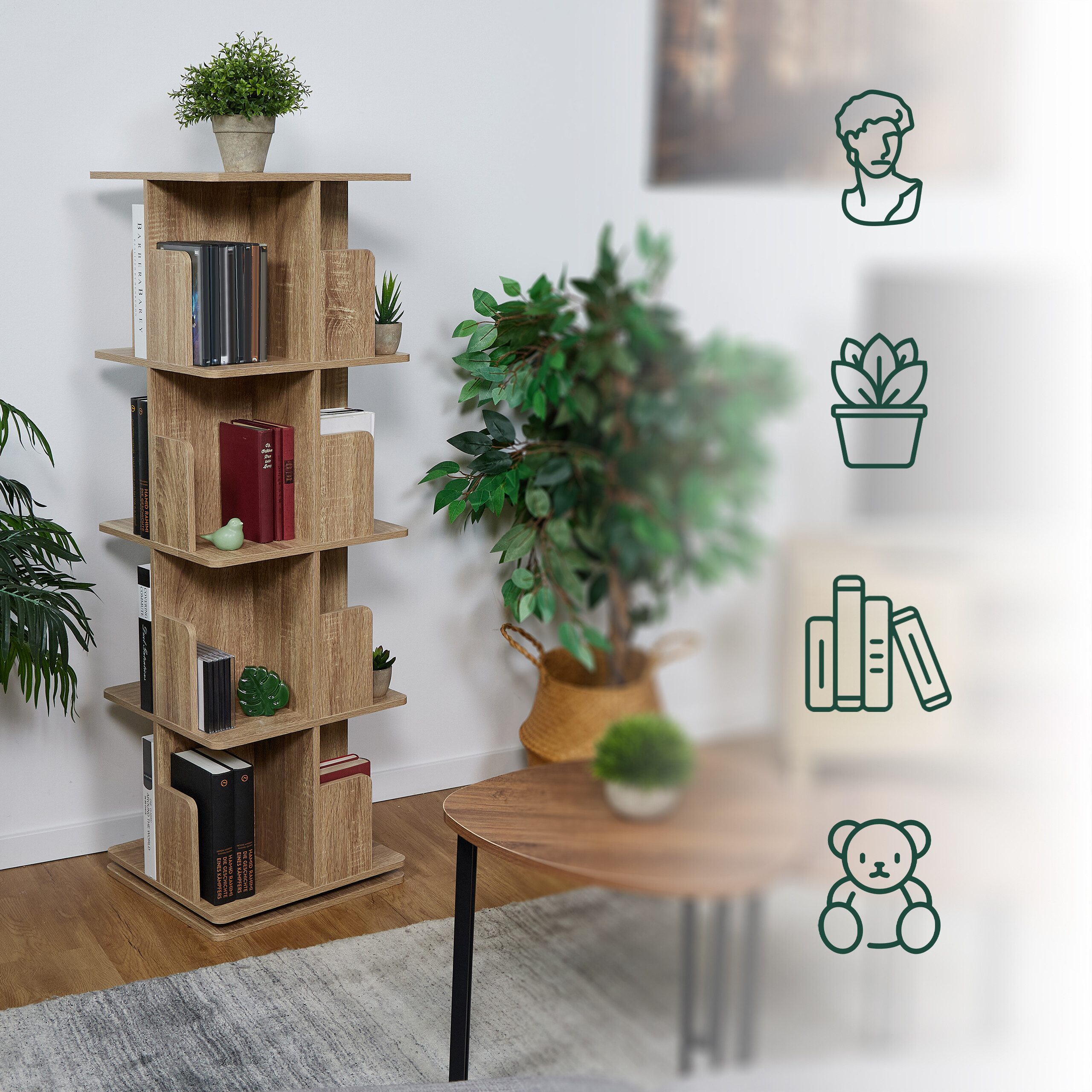 relaxdays Bücherregal eckig Holzoptik, 4