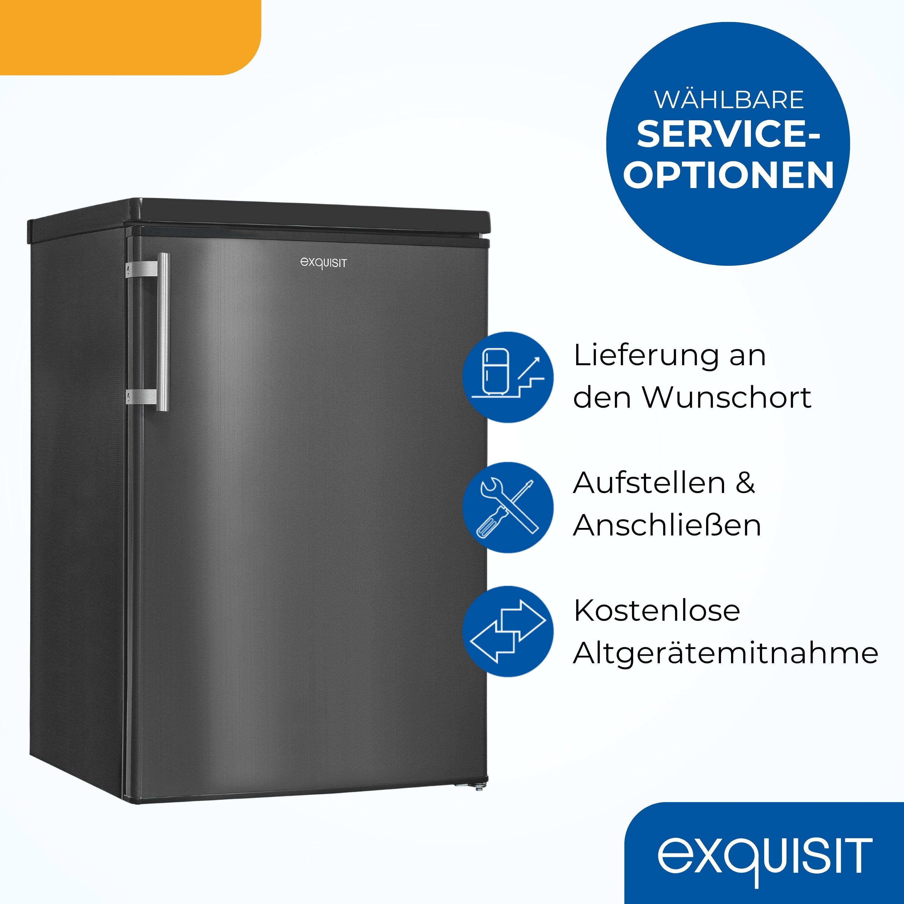 exquisit Kühlschrank KS16-4-HE-040E inoxlook-az, 85 cm hoch, 56 cm breit, Kompakt & flexibel – ideal für Küche, Büro & Ferienwohnung