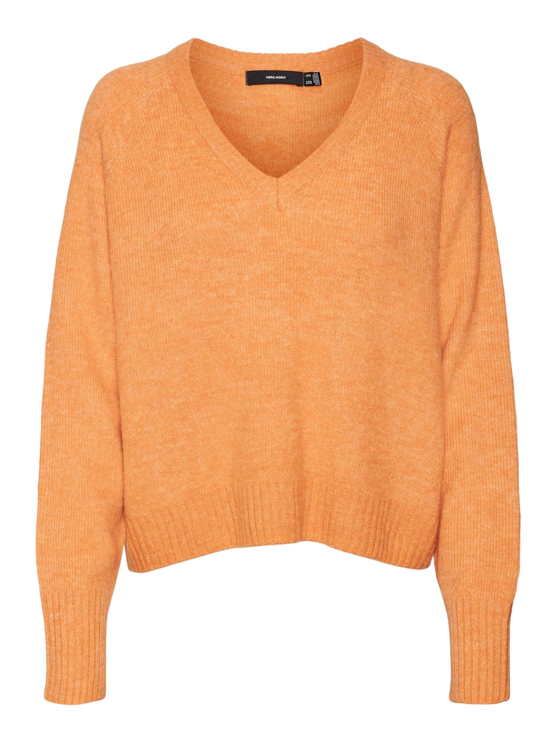 V-Ausschnitt-Pullover Vero LS PULLOVER Moda V-NECK MELANGE Tangerine Detail:W VMELLYLEFILE