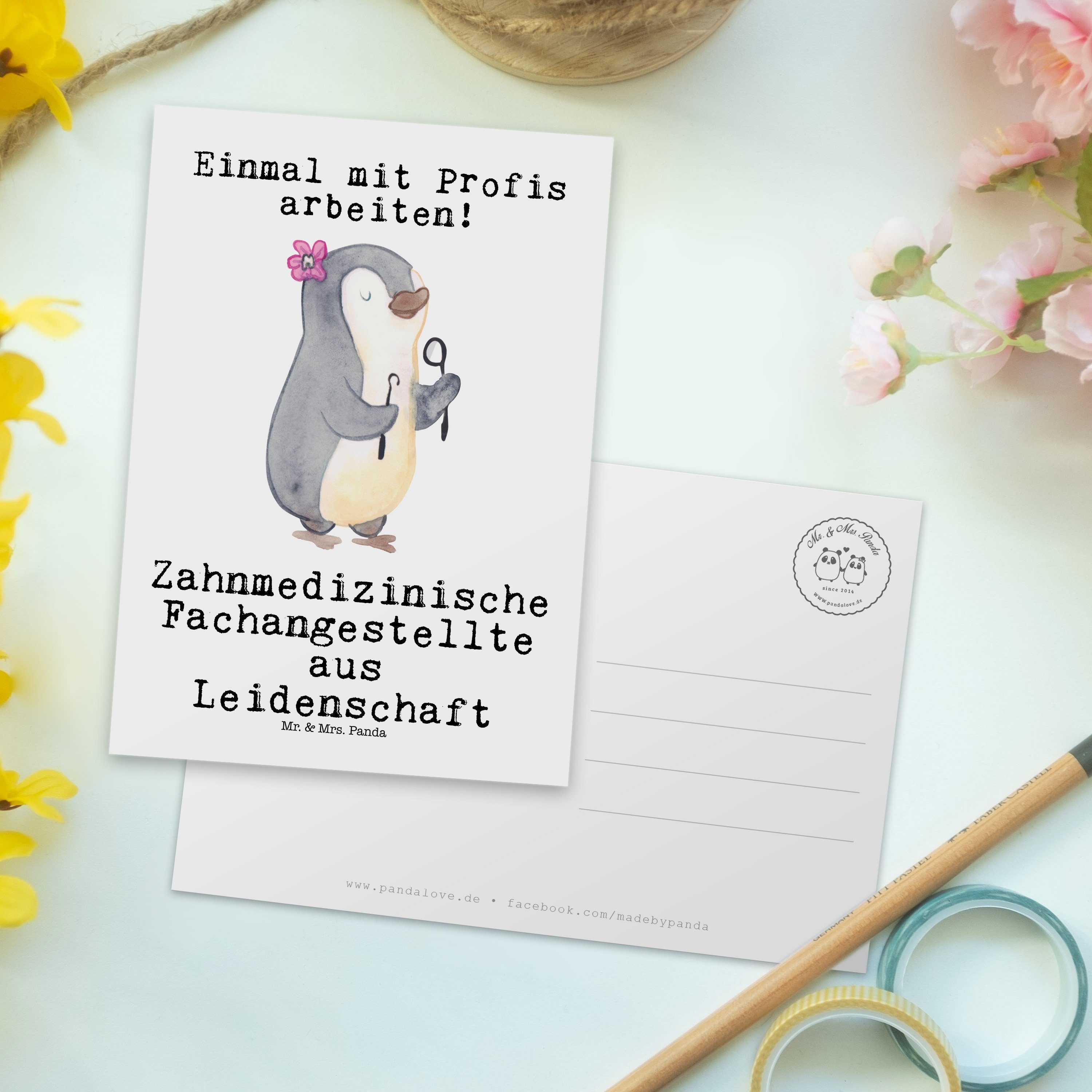Mr. & Zahnmedizinische aus Geschenk Fachangestellte Mrs. Weiß - Postkarte Leidenschaft Panda 