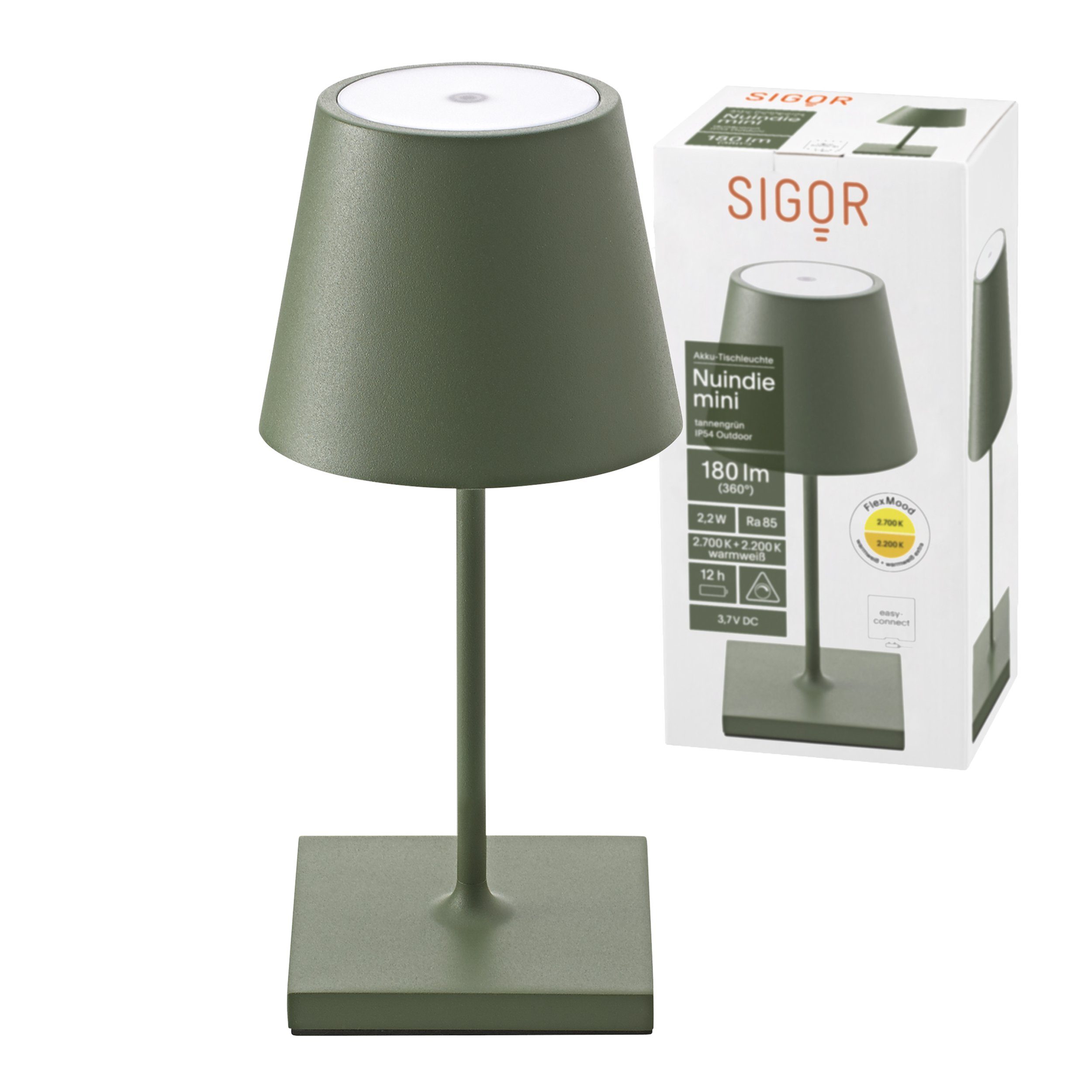 SIGOR LED Tischleuchte Tischleuchte NUINDIE Mini Tannengrün, Dimmbar, 1 LED Platine, 2700