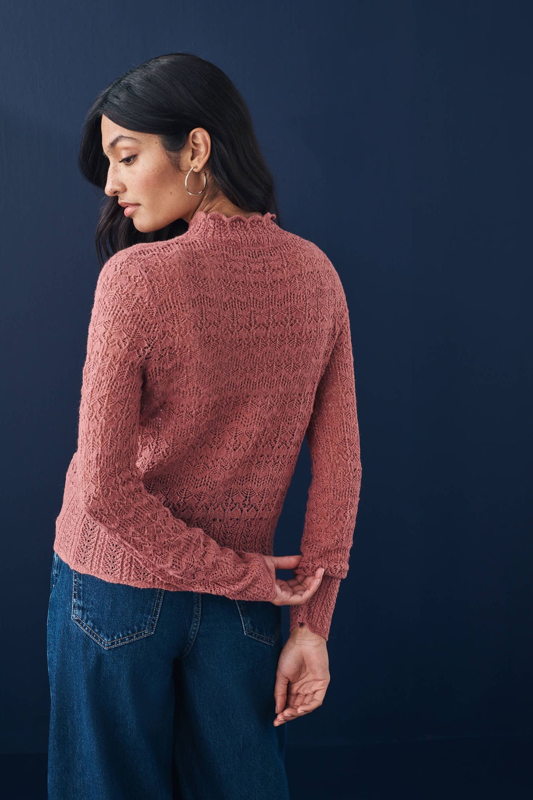 Next Stehkragenpullover Strickpullover mit Pointelle-Spitze und günstig online kaufen