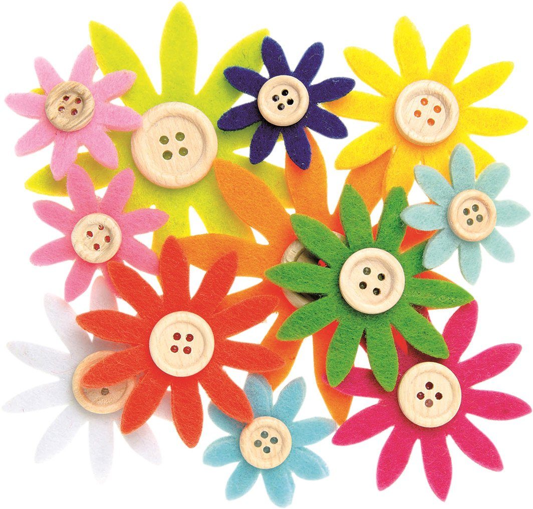Glorex Bastelnaturmaterial Glorex Filzblumen 12 Stück, 3,5 - 7 cm, bunt