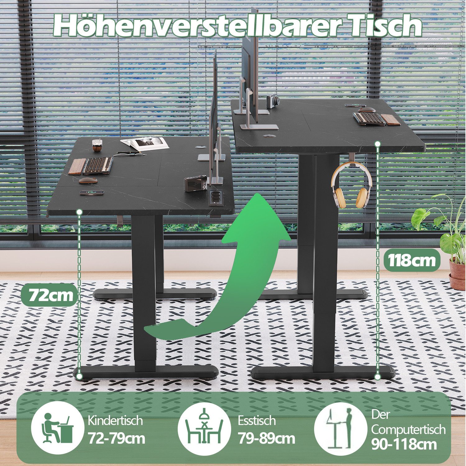 HOMALL Schreibtisch Höhenverstellbar mit 3-Buchsen und 2-USB-Ports mit kabe günstig online kaufen