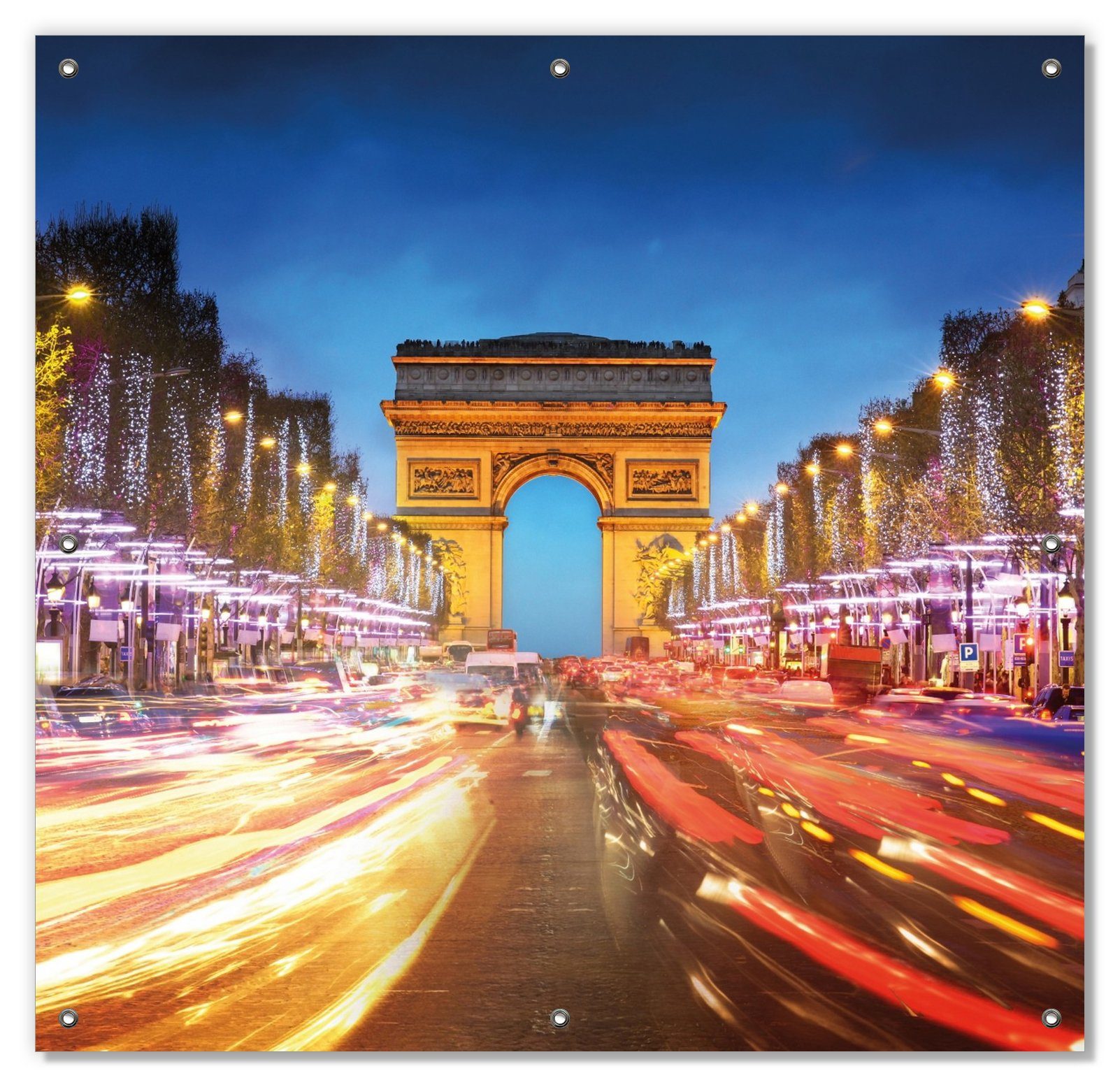 Sonnenschutz Arc de triomphe wiederverwendbar und blickdicht, Saugnäpfen, bei in Nacht, mit wiederablösbar Paris Wallario