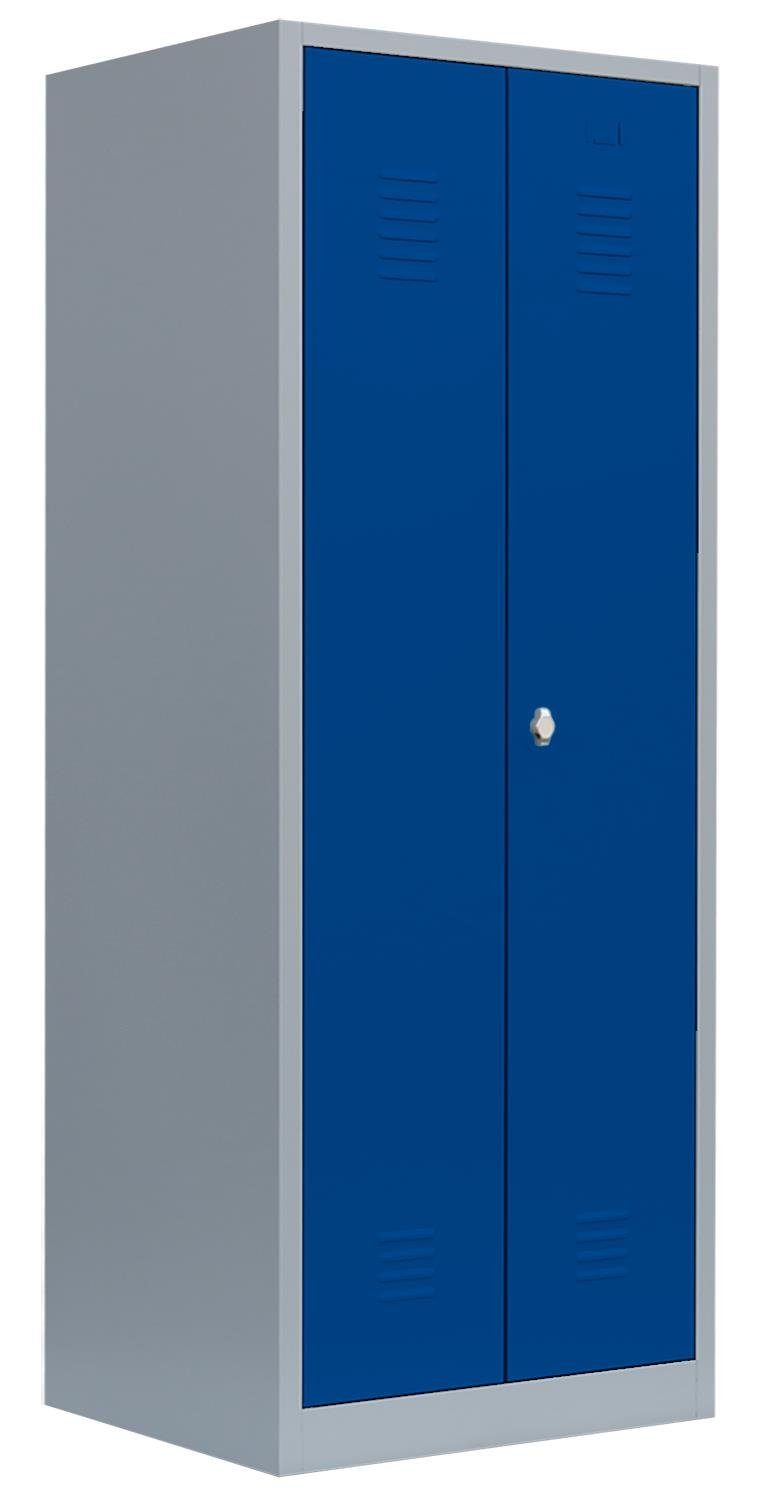 Steelboxx Spind Lüllmann® 7035 Montage RAL Garderobenschrank, montiert 2 800 Türen: x 1800 mittig Enzianblau Lichtgrau/ Abteile - 5010 und Korpus: verschweißt (1-St) erforderlich RAL schließend, Komplett keine