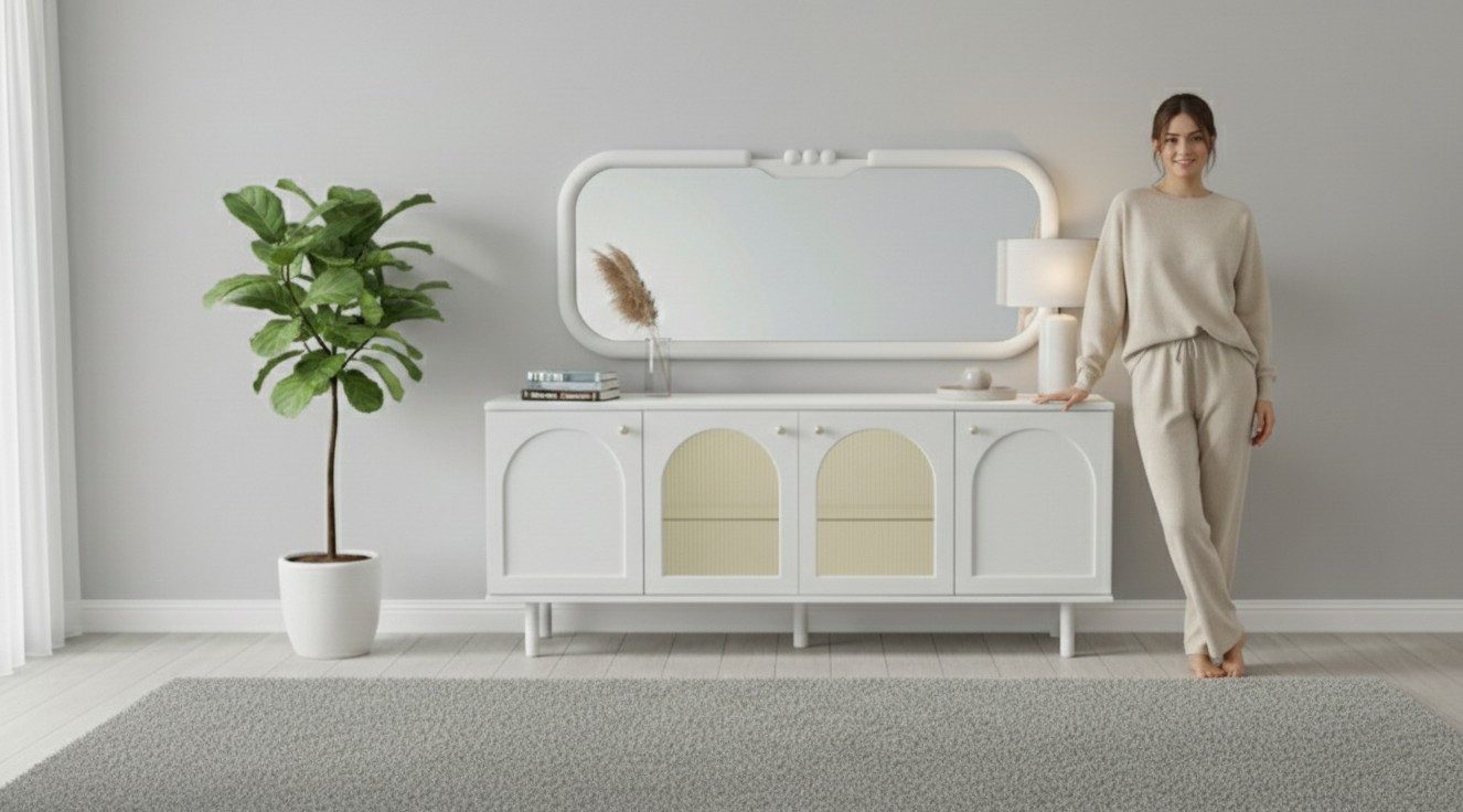 JVmoebel Buffetaufsatz Размеры Elegantes Sideboard mit Spiegel im modernen Design, (2-St), Made in Europa