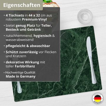 Platzset, Tischset, Platzset abwaschbar - Edler Grüner Marmor, cover-your-desk.de, (aus erstklassigem Vinyl (Kunststoff - BPA-frei), 4-St., rutschfeste Tischunterlage in tollem Design), Made in Germany
