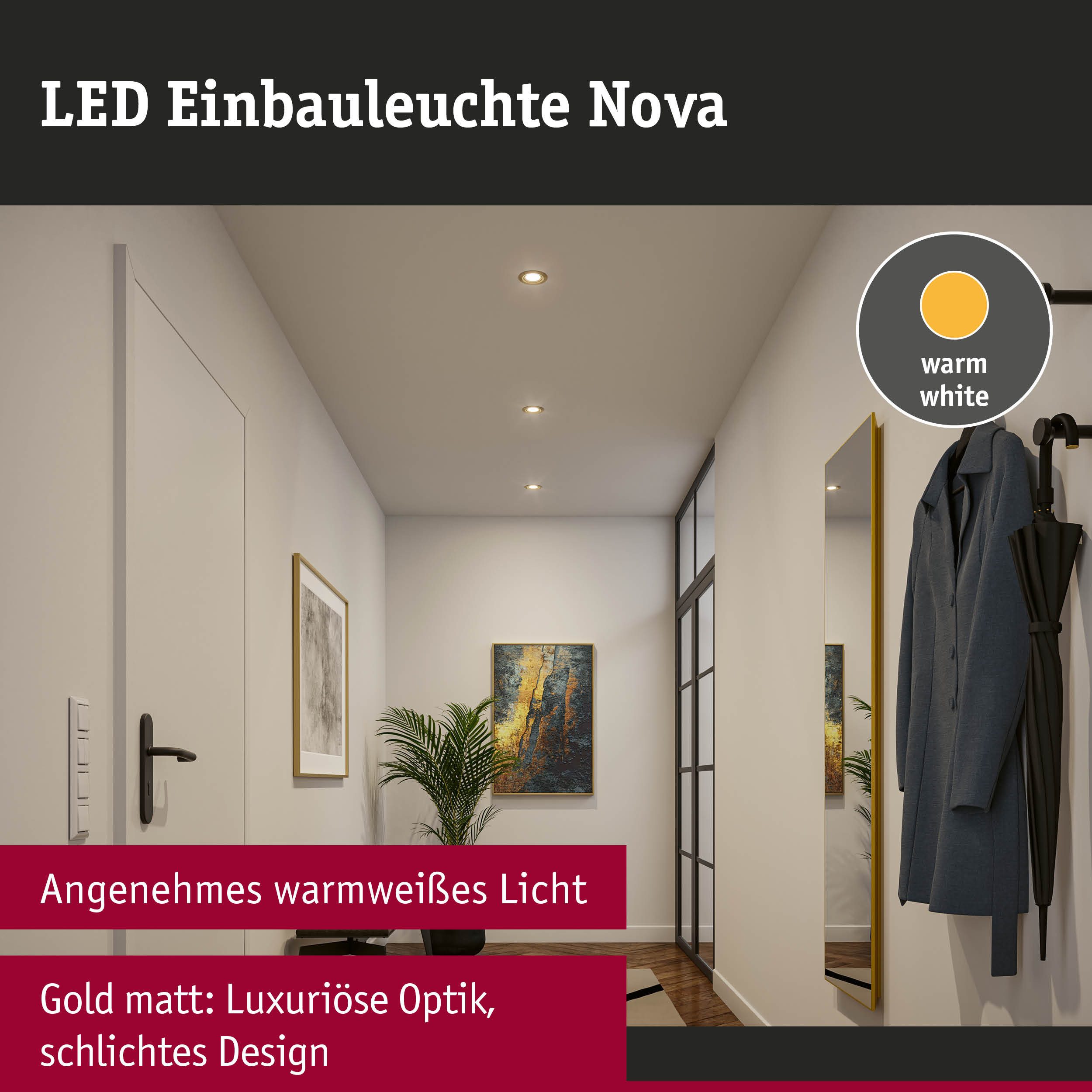 Paulmann LED Einbauleuchte LED Einbauleuchte Nova Coin rund 84mm 50° Coin Gold matt, LED fest integriert, Warmweiß