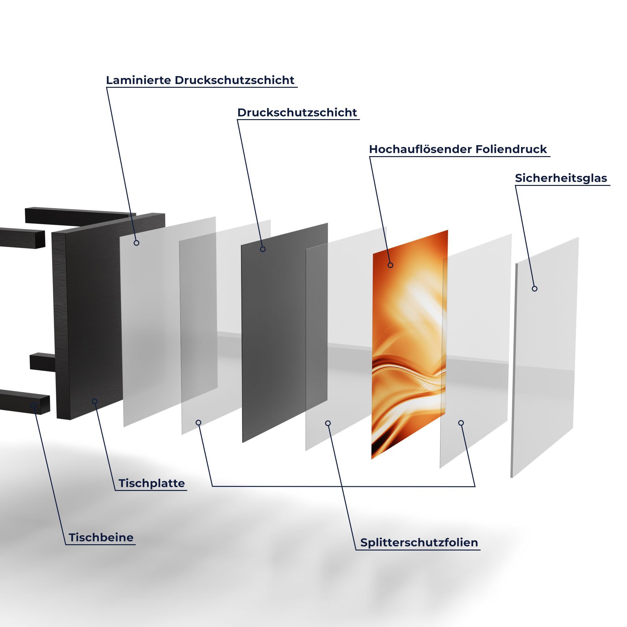 Beistelltisch Glas Couchtisch DEQORI 'Fließendes Farbspiel', modern Schwarz Glastisch