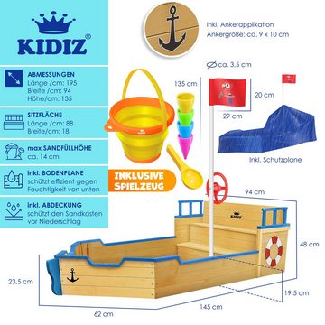 KIDIZ Sandkasten, Sandkasten Ahoi Piratenschiff Boot Segelschiff aus Holz