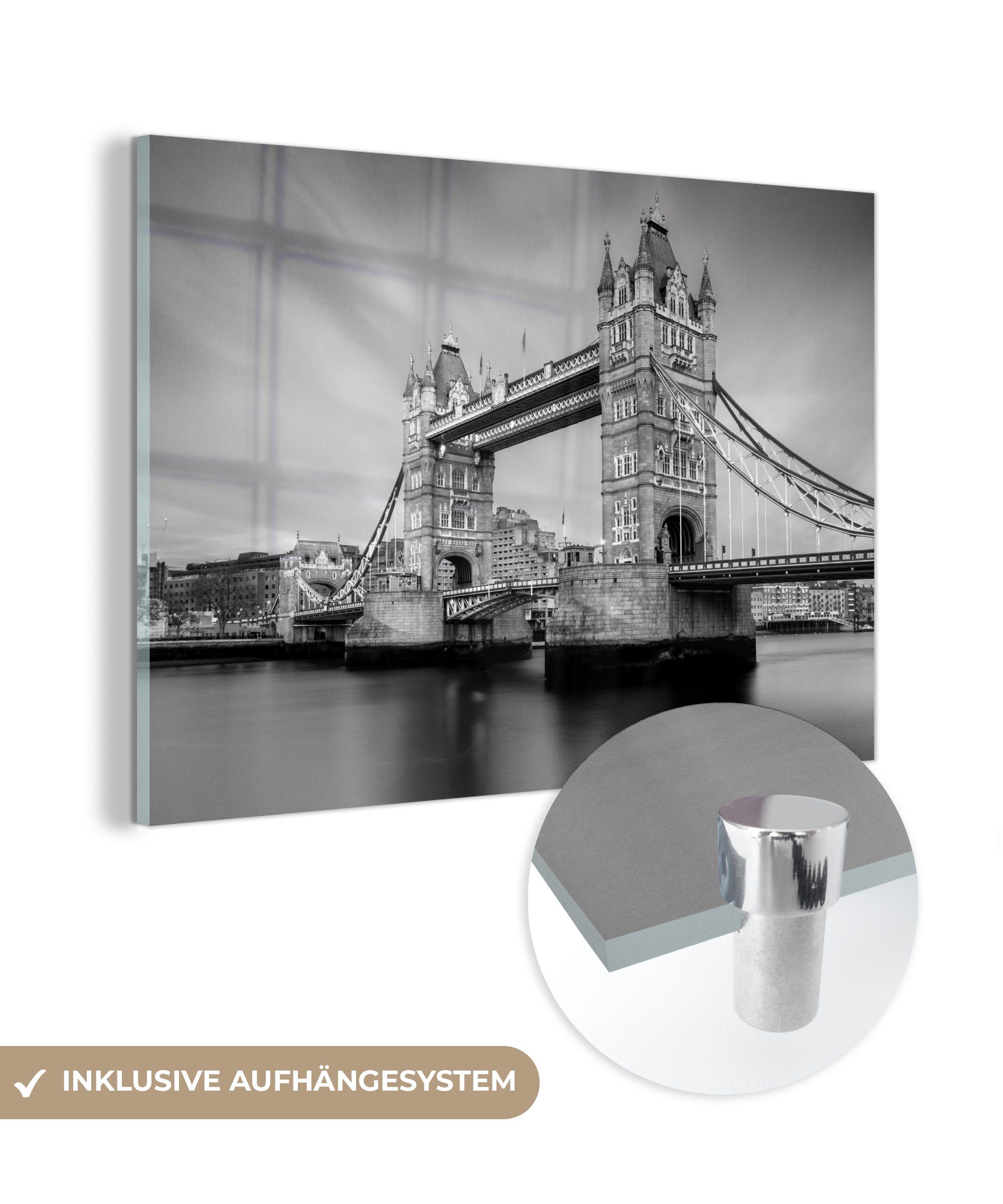 MuchoWow Acrylglasbild Tower Bridge in London - schwarz und weiß, (1 St), Acrylglasbilder Wohnzimmer & Schlafzimmer