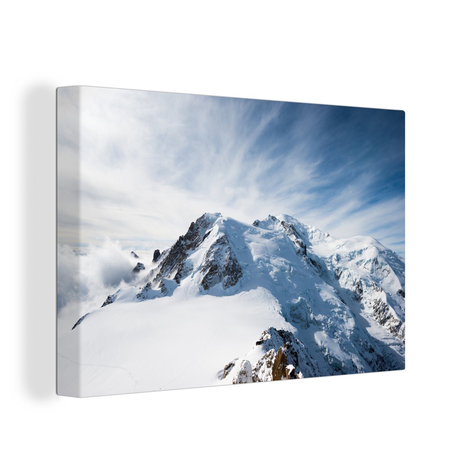 OneMillionCanvasses® Leinwandbild Verschneiter Mont Blanc mit schönem Himmel, (1 St), Wandbild Leinwandbilder, Aufhängefertig, Wanddeko, 30x20 cm