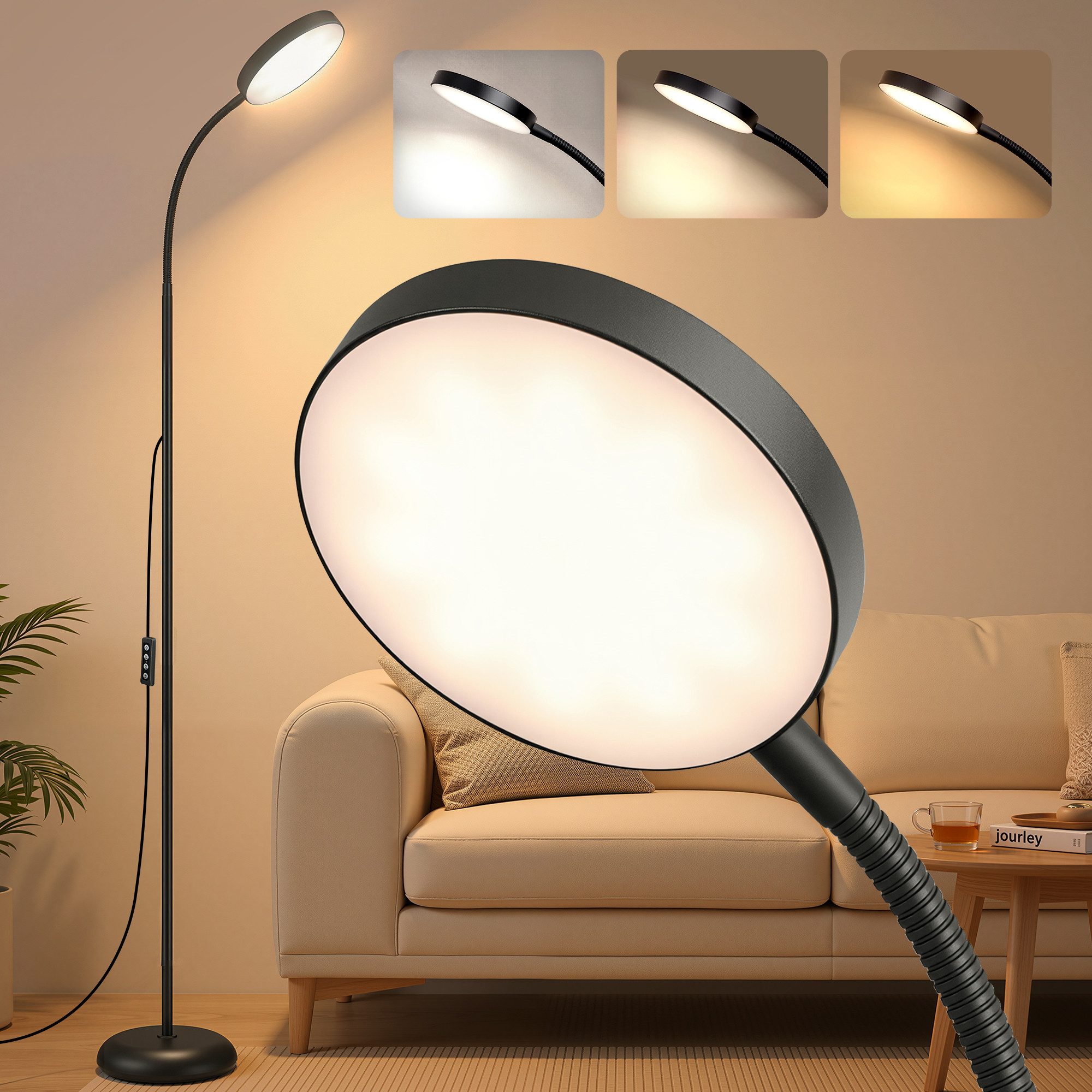 VASAGLE Stehlampe 3 Farben, 10 Helligkeiten, für Kinderzimmer, Büro, Wohnzimmer, Schlanke LED Leselampe Stehend, 22 x 22 x 170 cm