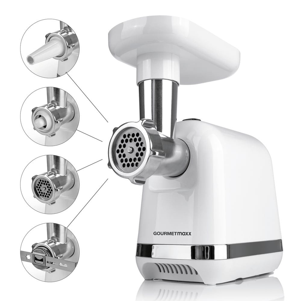 GOURMETmaxx Fleischwolf elektrisch inkl. 2 Lochscheiben & 3 Spezialaufsätze, 1300 W, für vielseitige Food Kreationen bis zu 1,5 kg Fleisch pro Minute