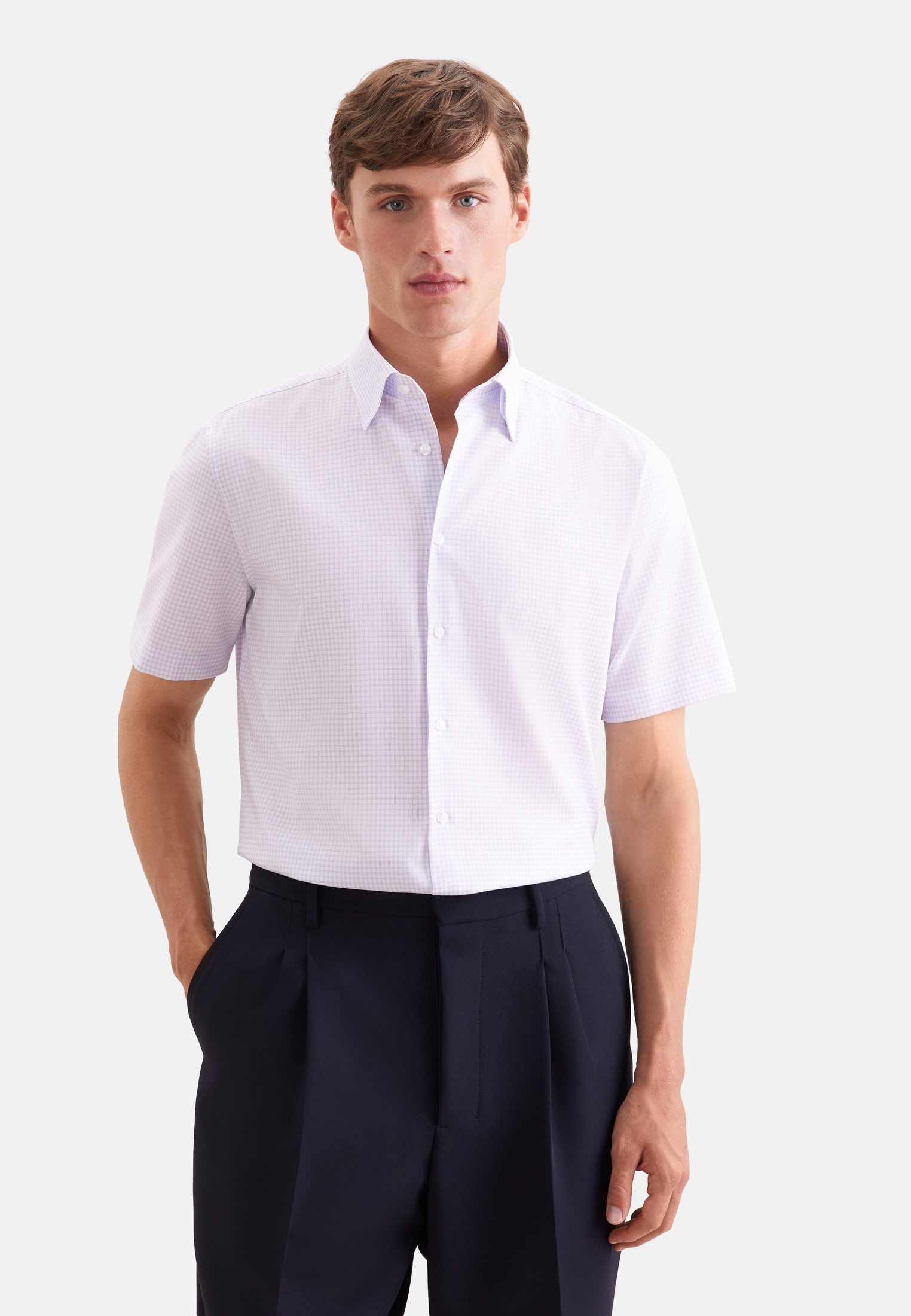 seidensticker Businesshemd Schwarze Rose Shaped 1/2 Covered-Button-Down-Kragen Karo