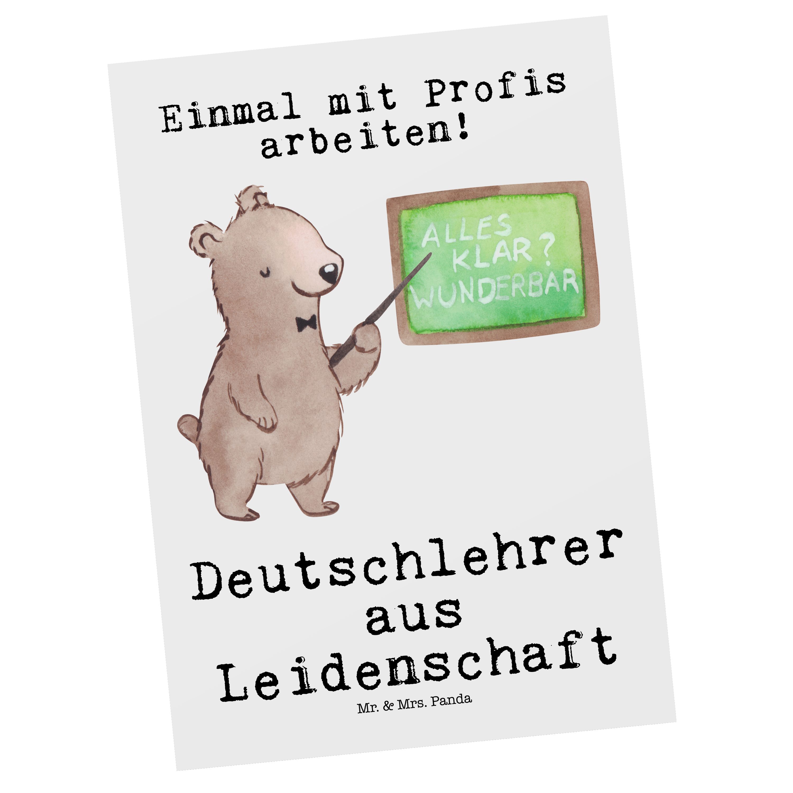 Mr. & Mrs. Panda Postkarte Deutschlehrer aus Leidenschaft - Weiß - Geschenk, Deutschunterricht