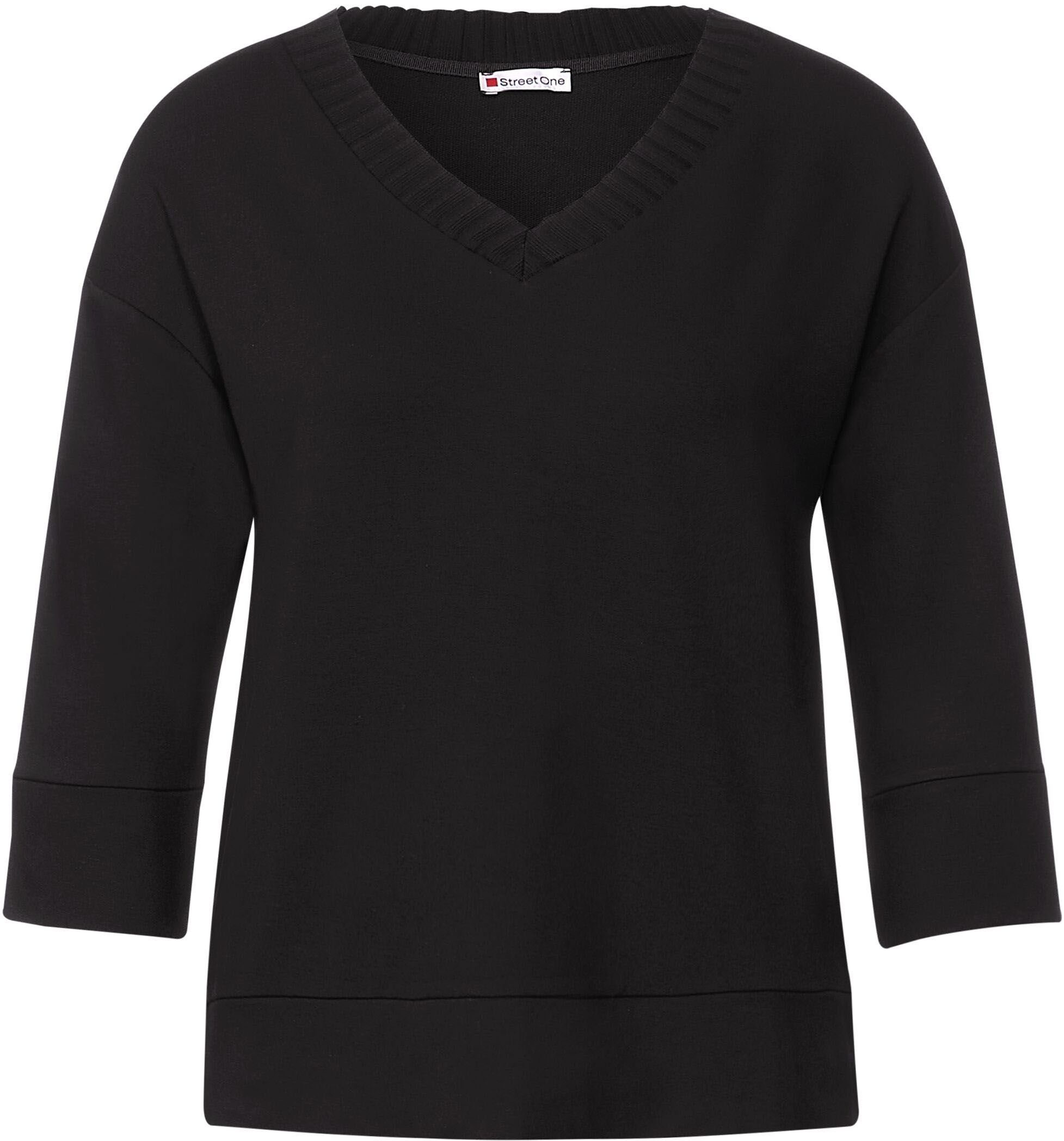 V-Ausschnitt STREET ONE Black 3/4-Arm-Shirt mit