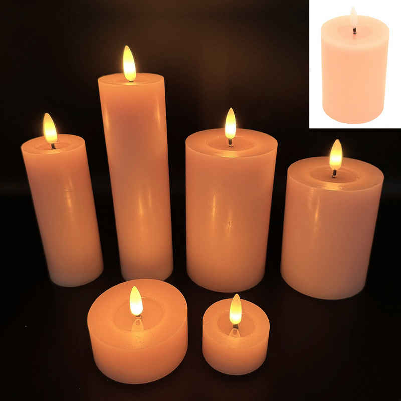 Online-Fuchs LED-Kerze 6er Set LED-Kerzen aus Echtwachs mit realistischer Flamme (Creme, Weiß, Lila, Grün oder Rosa, 3 verschiedene Kerzenarten), - 6 Stunden Timer