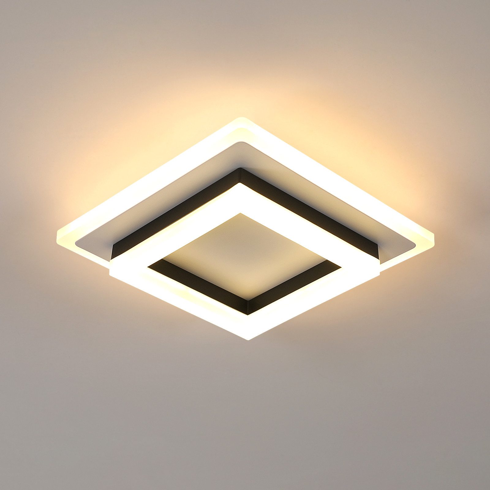 Riserva Deckenleuchten Moderne Quadrat LED Deckenleuchte Schwarz Weiß 24W Warmweiß 3000K