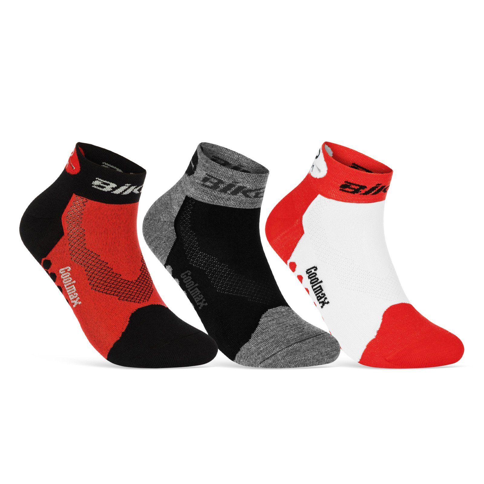 sockenkauf24 Funktionssocken Coolmax LED Fahrrad-Socken für Herren & Damen (Rot/Schwarz/Weiß, 3-Paar, 43-46) Reflektor Radsport Socken 50303P WP