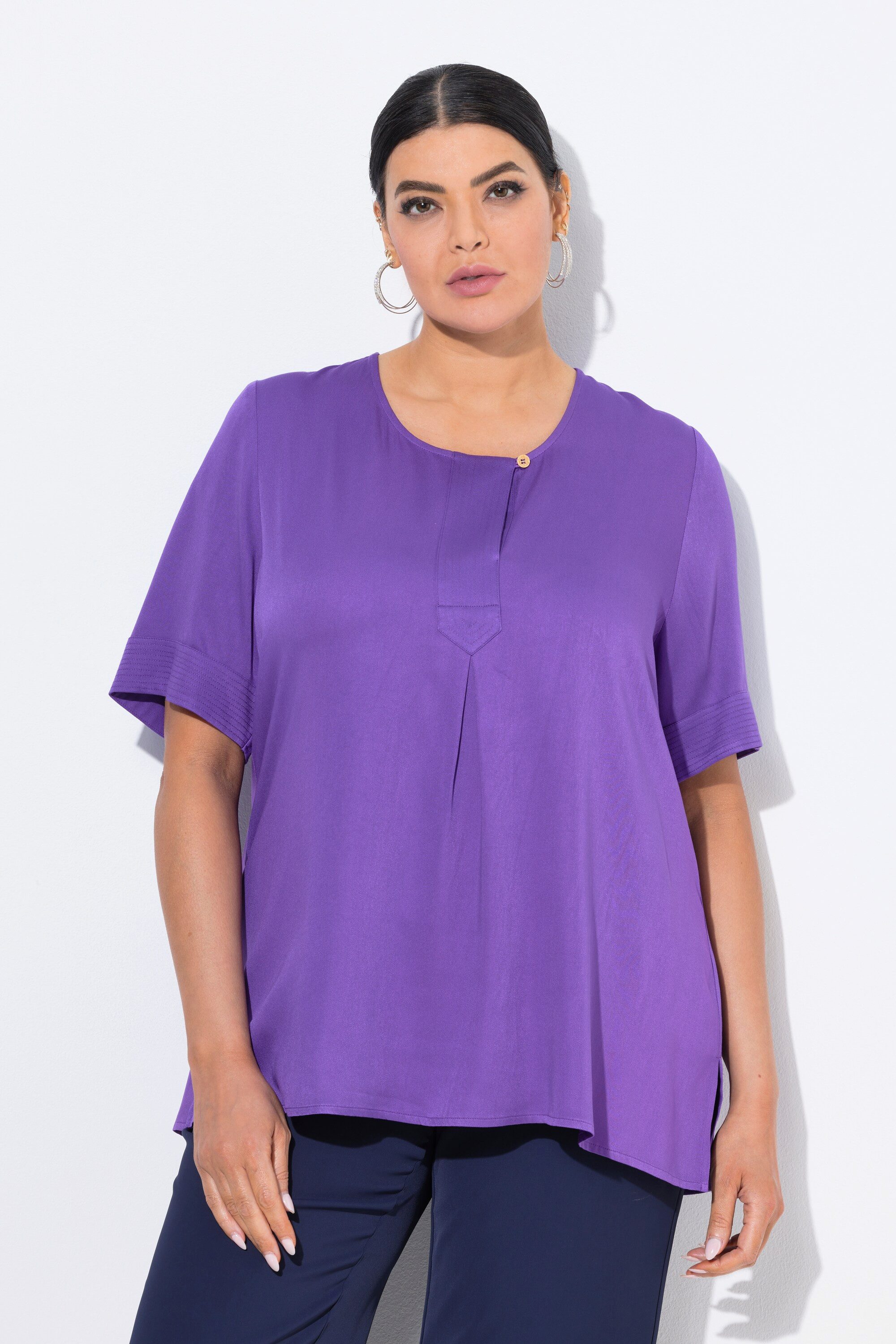 Tunika Shirtbluse Steppeinsatz A-Linie Halbarm