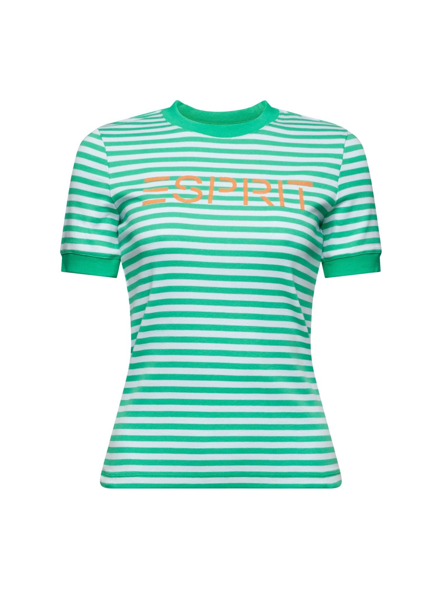 T-Shirt NEW Logo-Print Esprit Baumwoll-T-Shirt GREEN (1-tlg) Gestreiftes mit