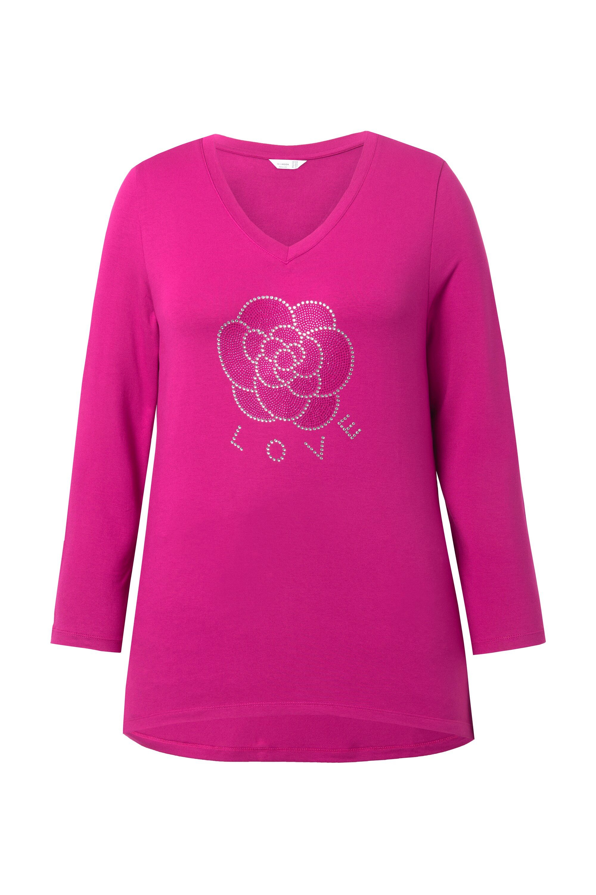 MIAMODA T-Shirt Longshirt A-Linie Glitzerblüte Langarm günstig online kaufen