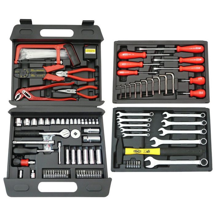 FAMEX Werkzeugset FAMEX 253-70 - Werkzeugkoffer gefüllt mit Werkzeug 163-tlg. - Werkzeugkasten befüllt (Werkzeugkasten) Ideal für den privaten Gebrauch oder als Geschenk