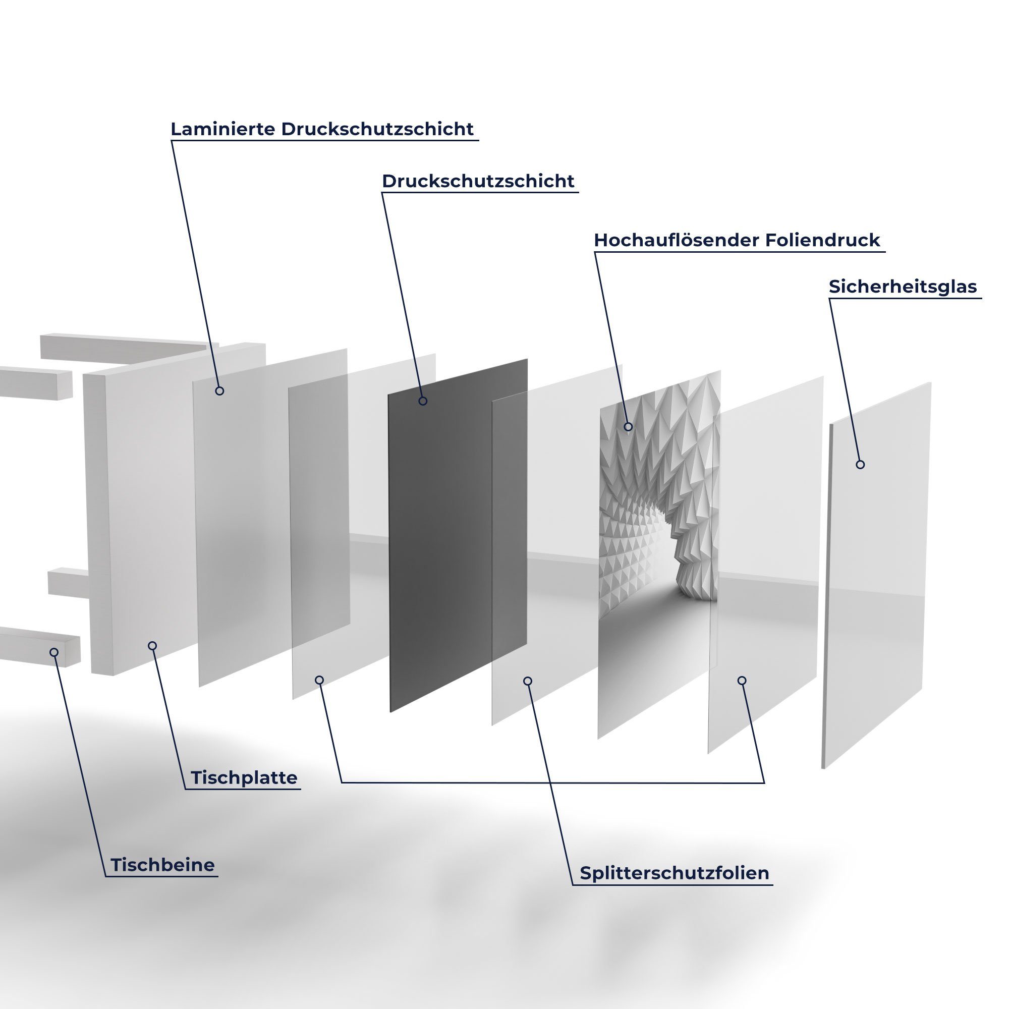 'Futuristischer modern Glastisch Beistelltisch Weiß Glas DEQORI Durchgang', Couchtisch
