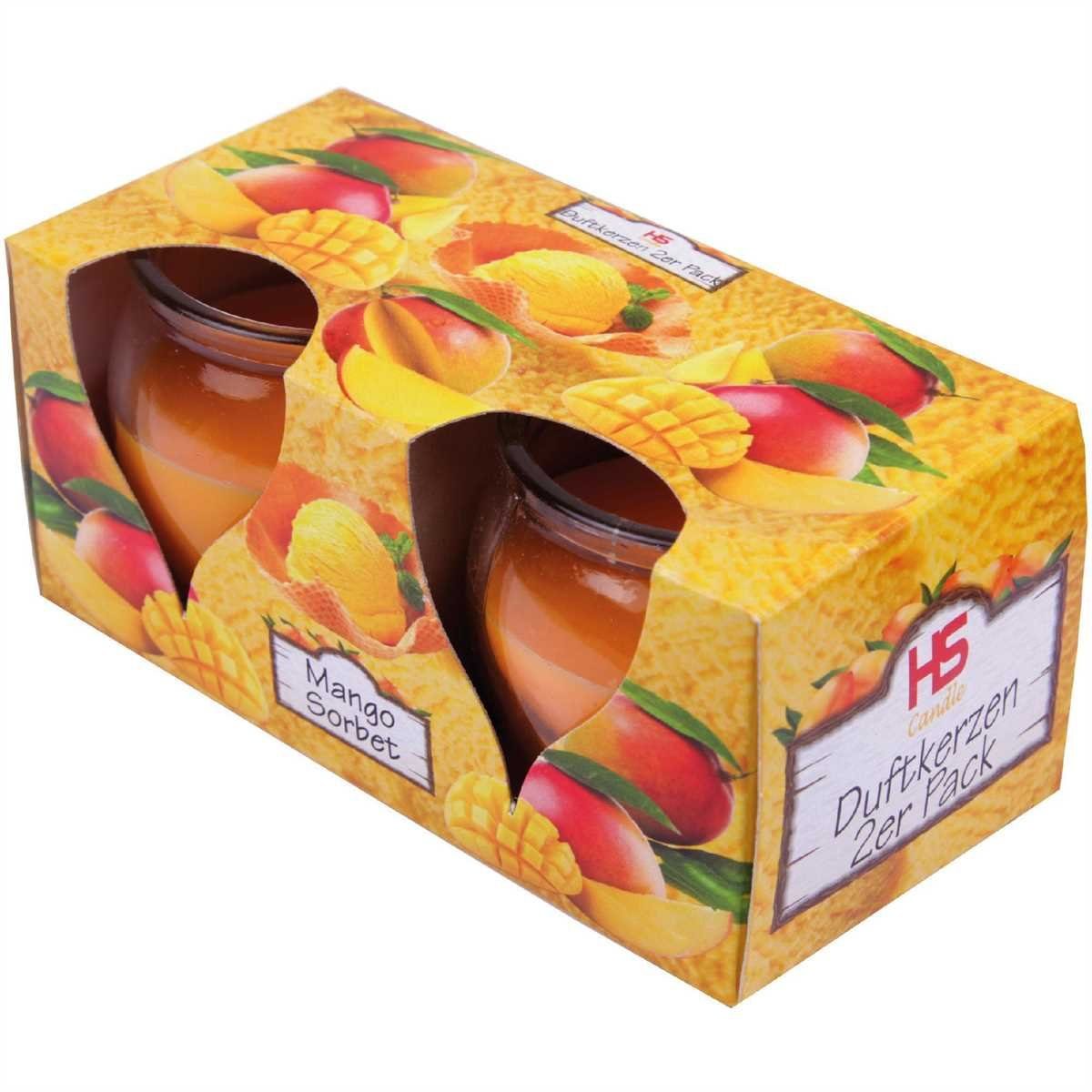 HS Candle Duftkerze im Glas Set (2-tlg), Mango Sorbet, Duftnote fruchtig, Ø6x6cm, 18h Brenndauer – Bild 2 von 5