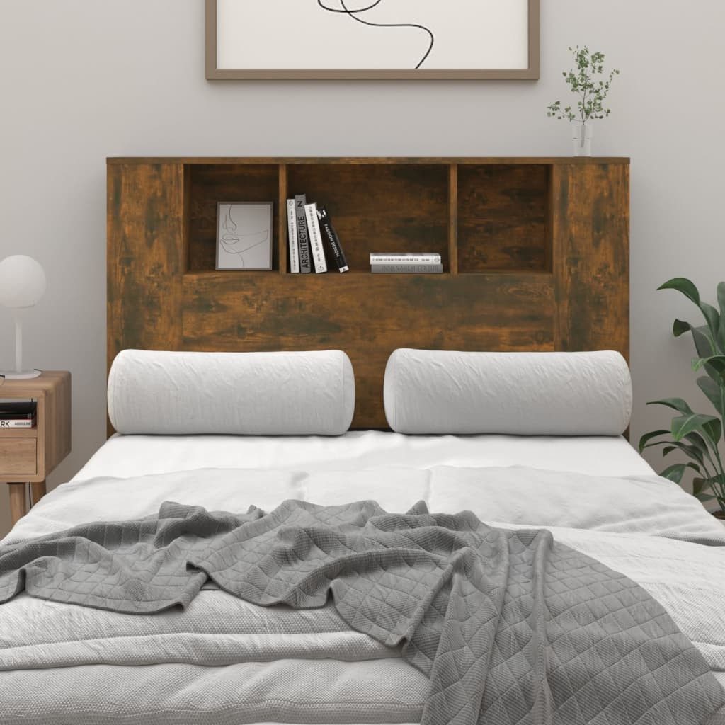 vidaXL Bett, Kopfteil mit Ablagen Räuchereiche 120x18,5x102,5 cm günstig online kaufen