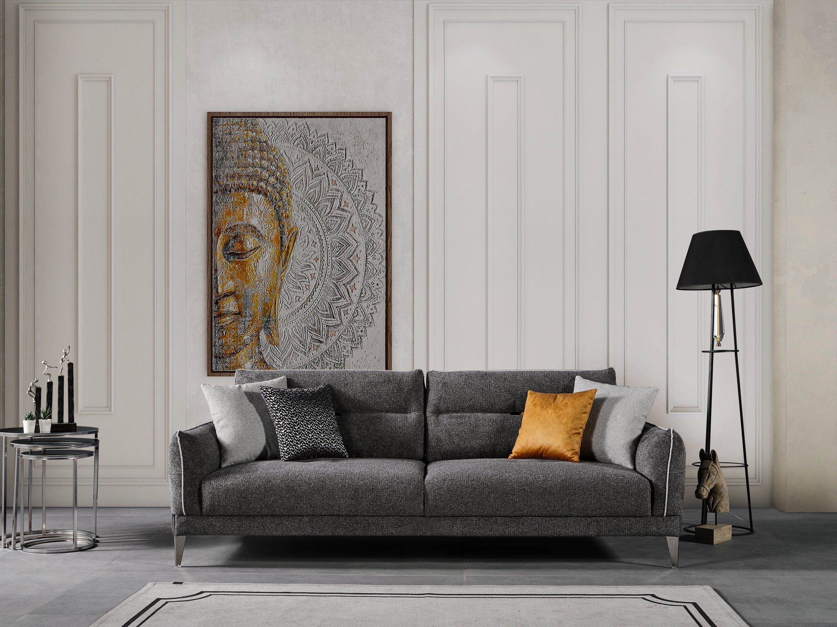 Villa Möbel Sofa Brussels, 1 Teil, Handmade Quality,strapazierfähiger Mikrofaser Samtstoff Beige