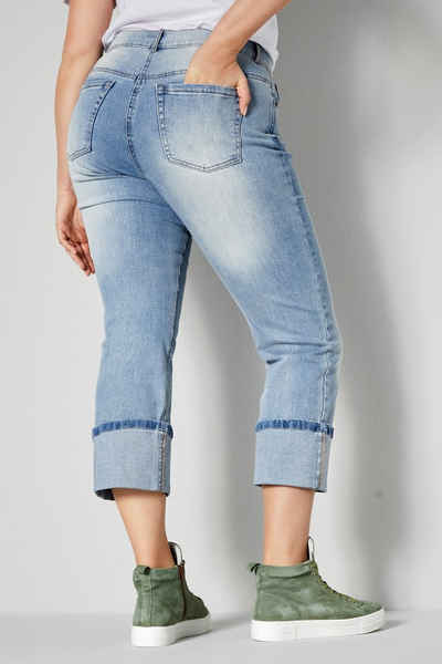 Janet & Joyce 5-Pocket-Jeans 7/8-Jeans Straight Fit Umschlag mit Samtband