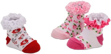 BRUBAKER Socken Babysocken für Mädchen 0-12 Monate (3-Paar, Baumwollsocken mit Blumenmotiven und Rüschen) Baby Geschenkset für Neugeborene in Geschenkverpackung mit Schleife