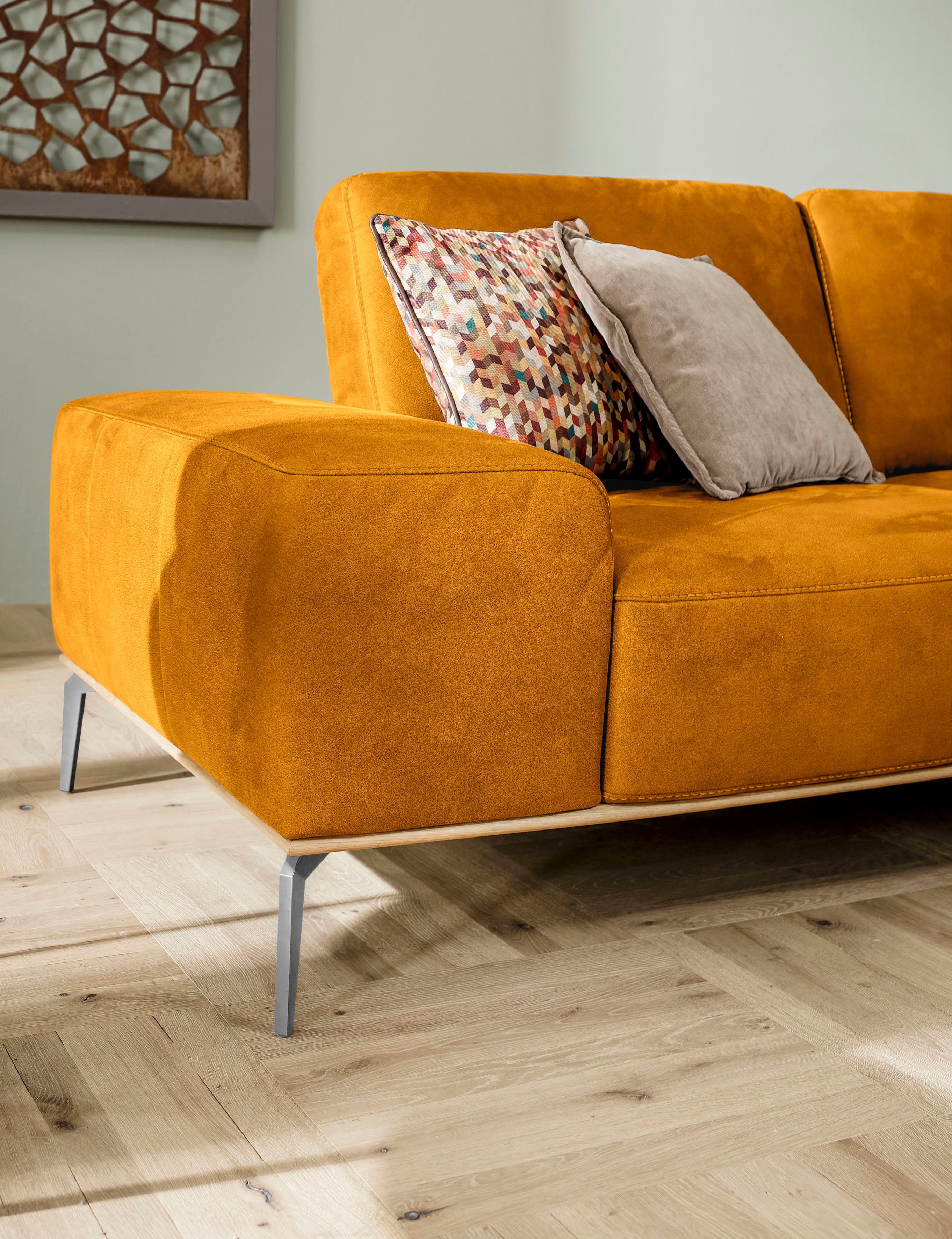 W.SCHILLIG Ecksofa glänzend, cm run, mit in 299 Breite Holzsockel, Füße elegantem Chrom