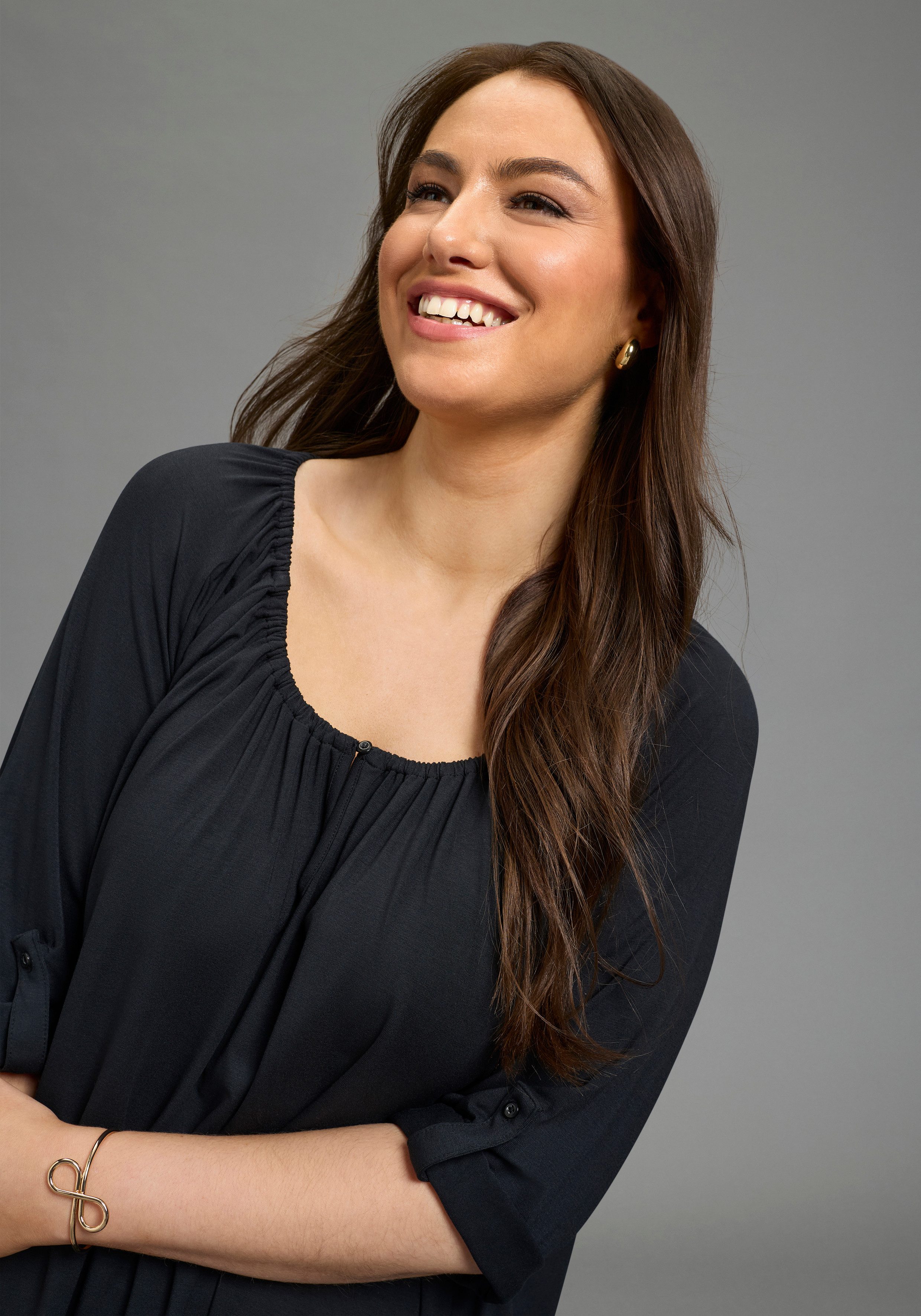 Laura Scott CURVE Longshirt Große Größen im A-Shape mit krempelbaren Ärmeln – Bild 4 von 5